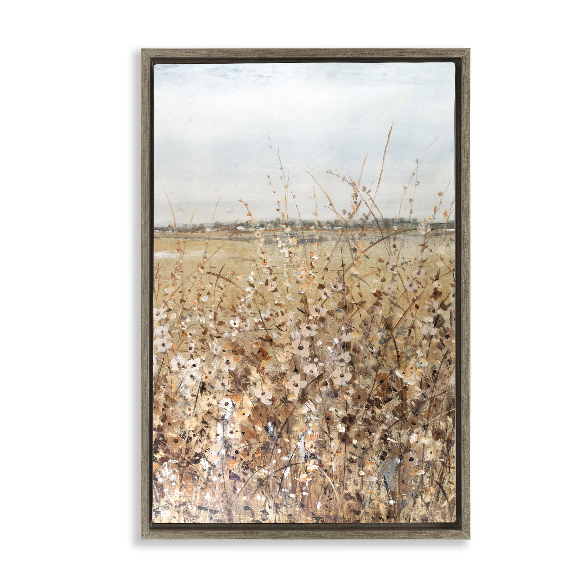 Stupell Industries View Through Meadow Flowers Landscape & Nature Painting Brown Floater Framed Canvas Art Print Wall Art, 21 x 31