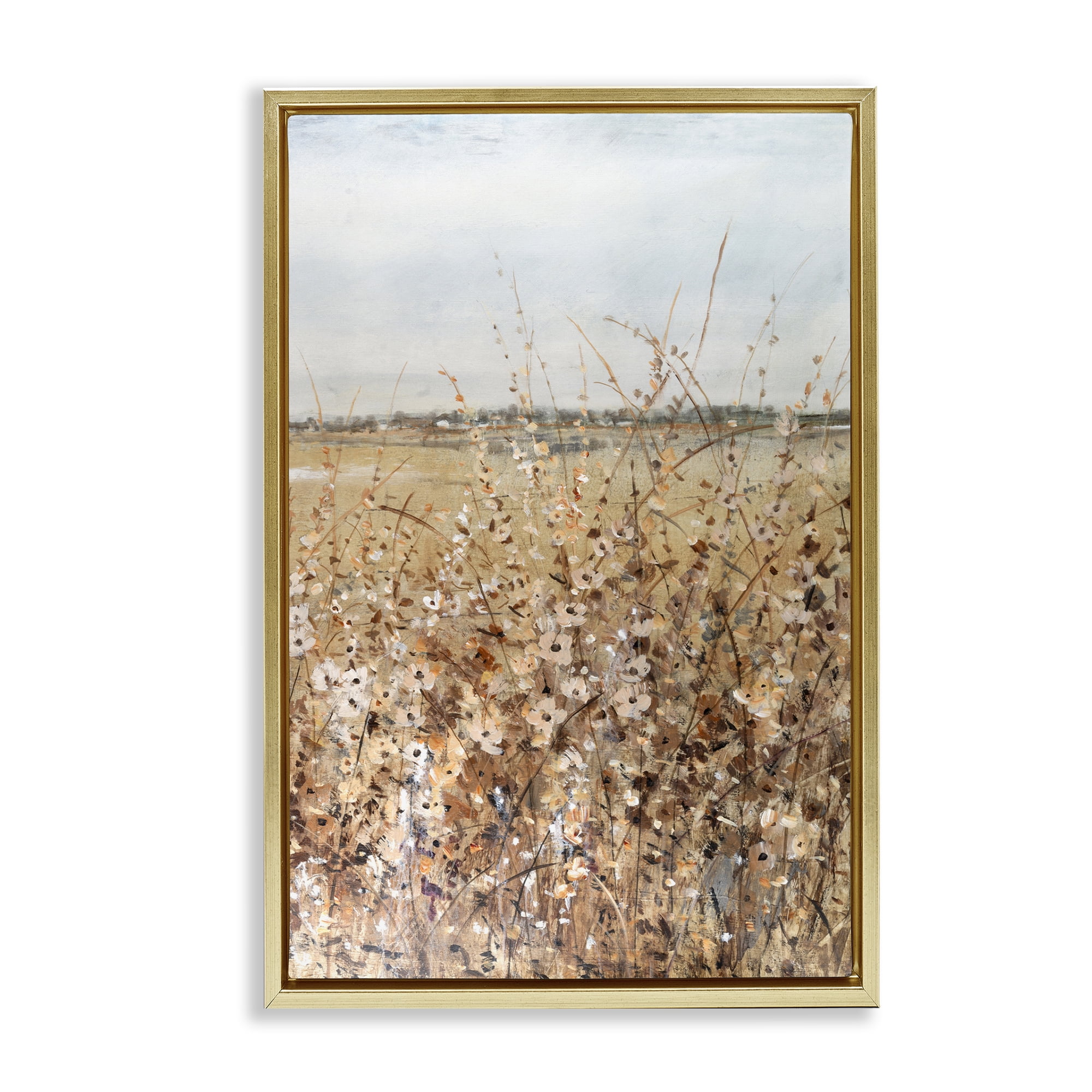 Stupell Industries View Through Meadow Flowers Landscape & Nature Painting Gold Floater Framed Canvas Art Print Wall Art, 21 x 31
