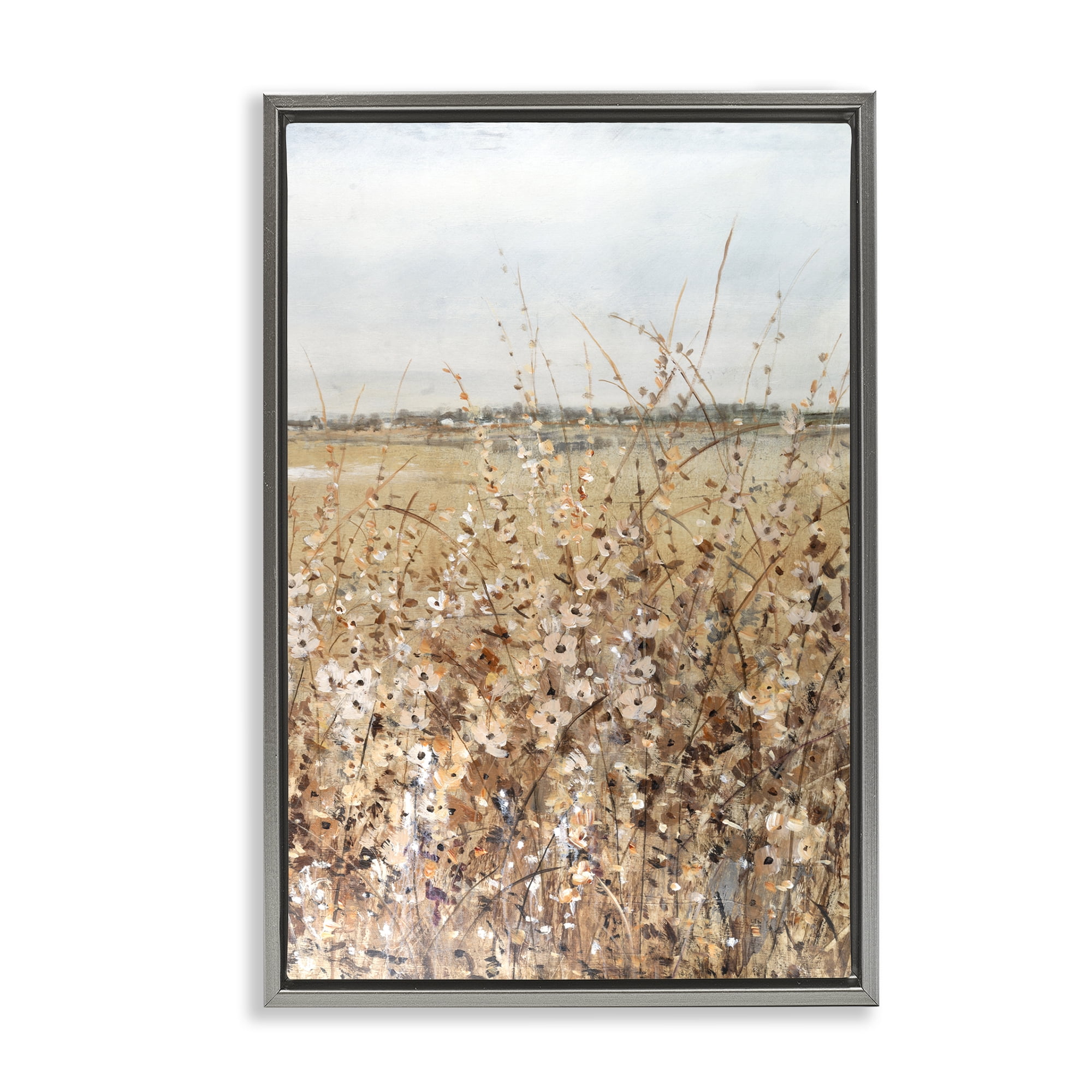 Stupell Industries View Through Meadow Flowers Landscape & Nature Painting Gray Floater Framed Canvas Art Print Wall Art, 17 x 25