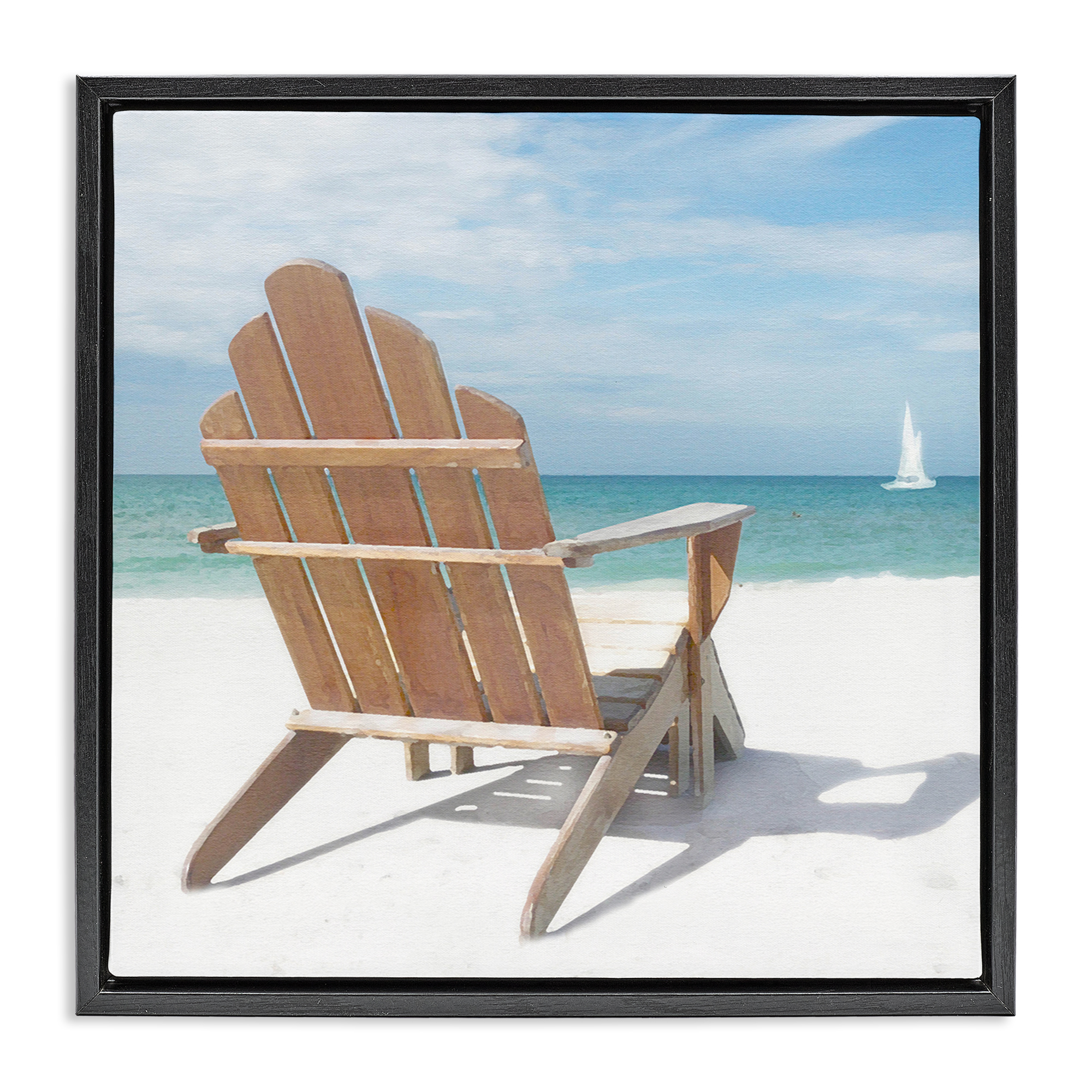 Stupell Industries View West Beach Chair Landscape Painting Black Floater Framed Canvas Art Print Wall Art, 25 x 25