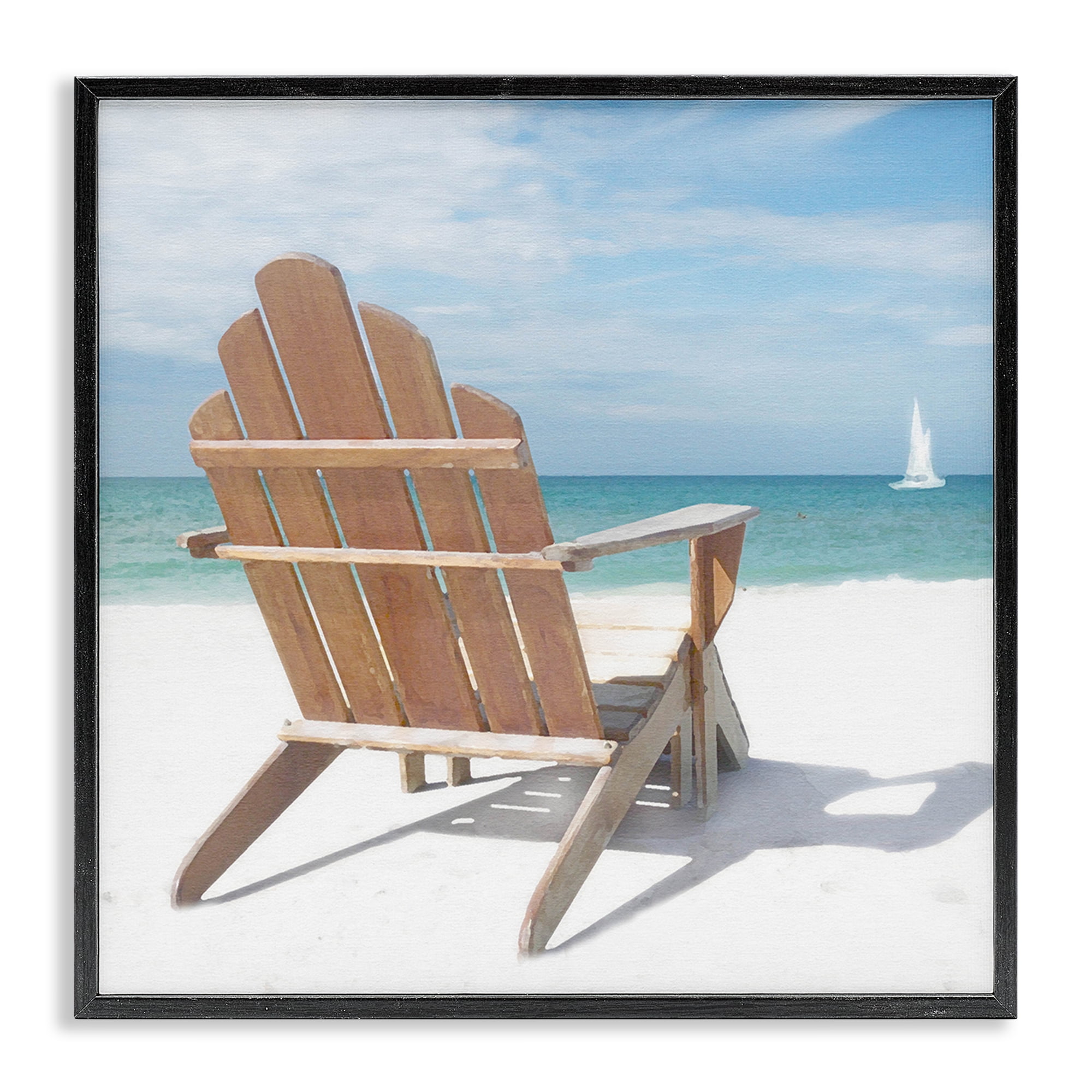 Stupell Industries View West Beach Chair Landscape Painting Black Framed Art Print Wall Art, 17 x 17
