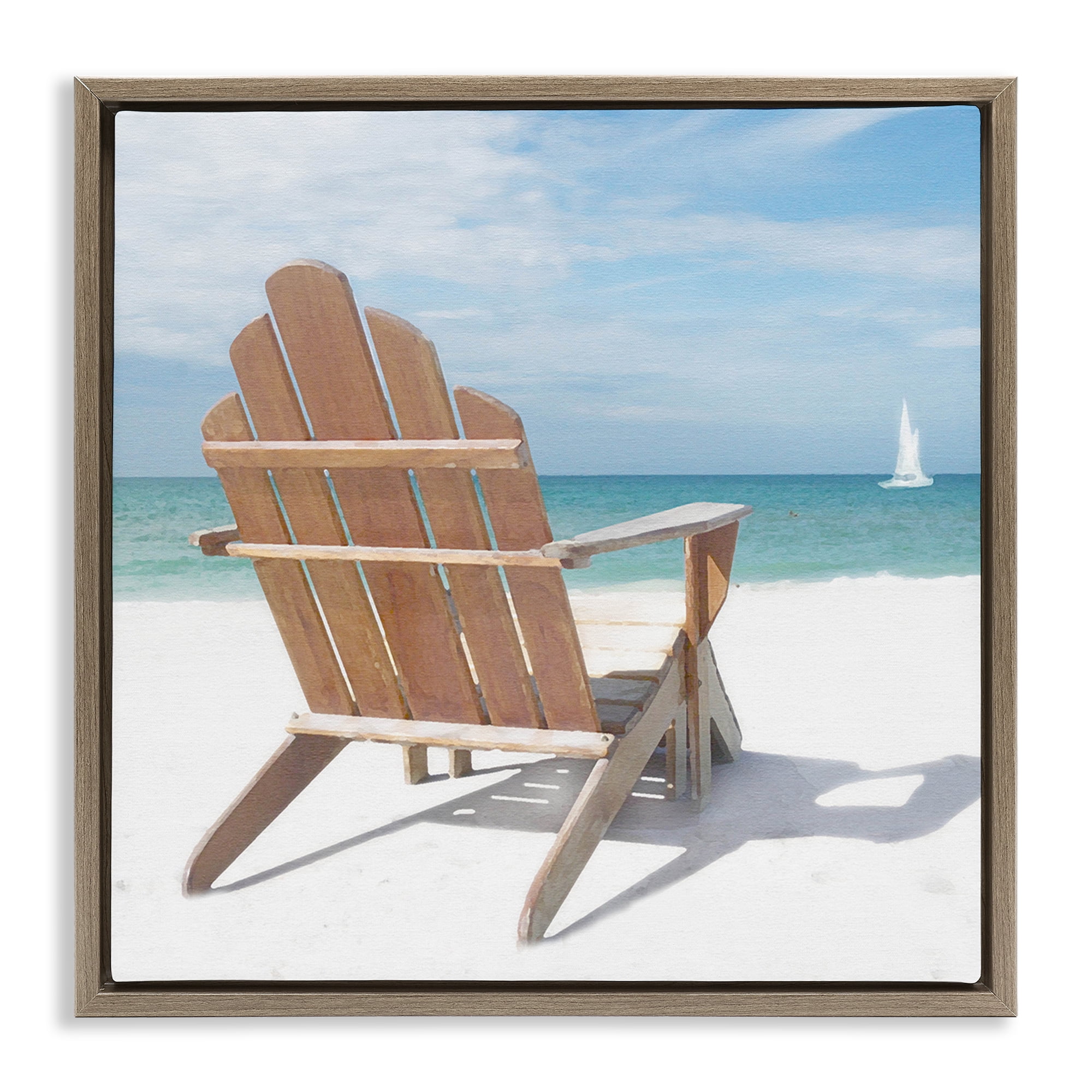 Stupell Industries View West Beach Chair Landscape Painting Brown Floater Framed Canvas Art Print Wall Art, 25 x 25