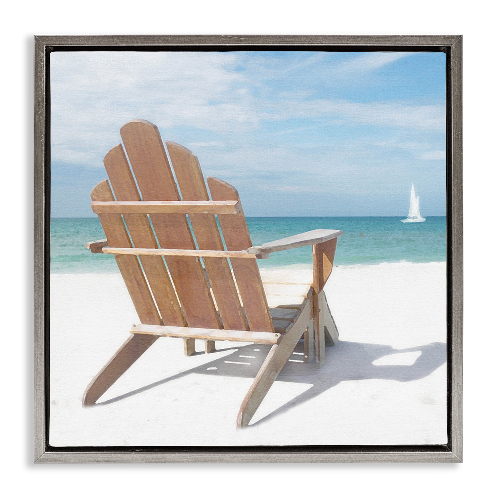 Stupell Industries View West Beach Chair Landscape Painting Gray Floater Framed Canvas Art Print Wall Art, 25 x 25