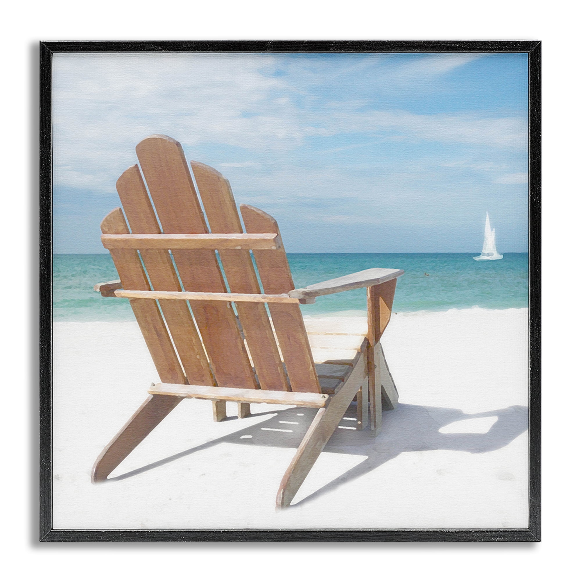 Stupell Industries View West Beach Chair Landscape Painting Gray Framed Art Print Wall Art, 24 x 24