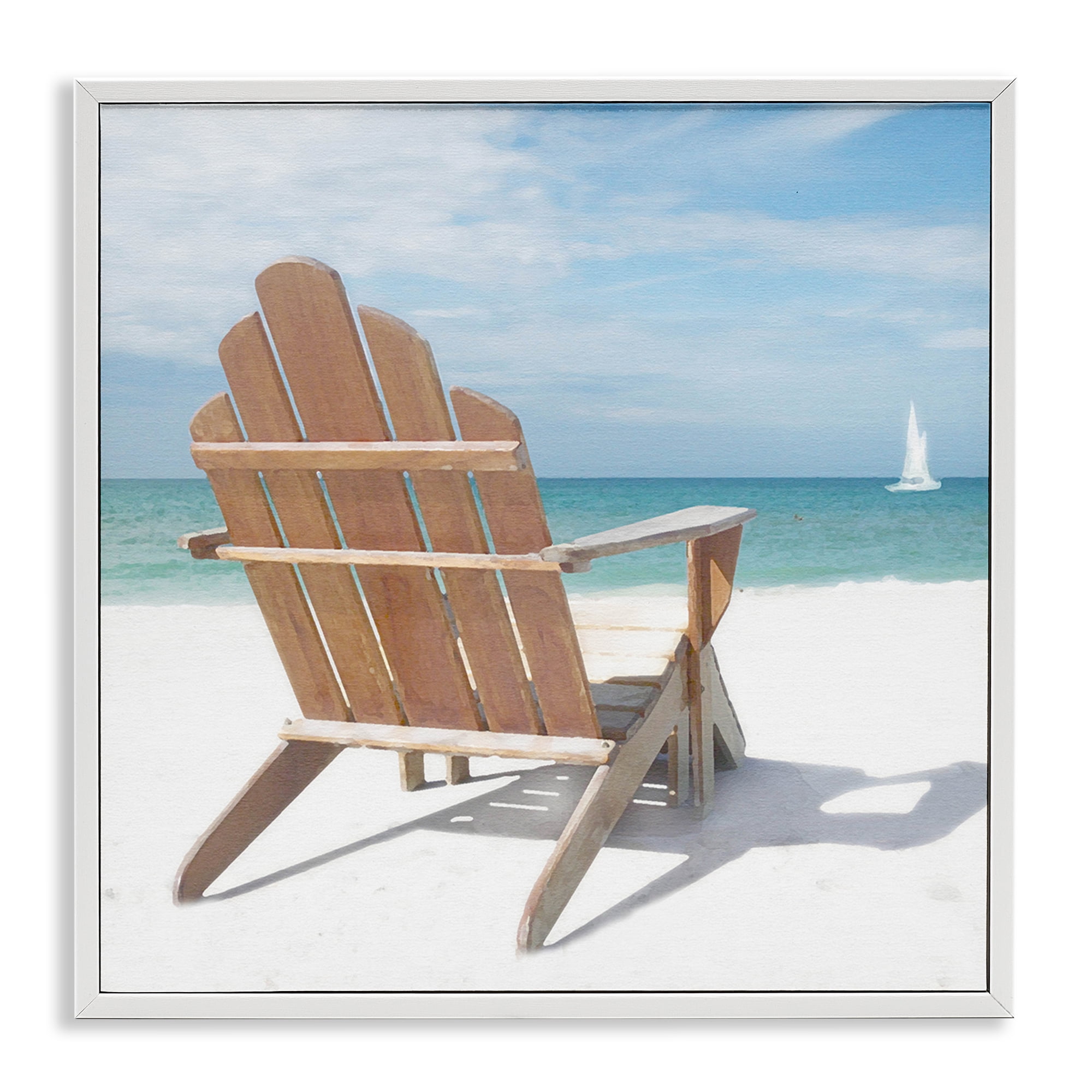 Stupell Industries View West Beach Chair Landscape Painting White Framed Art Print Wall Art, 24 x 24