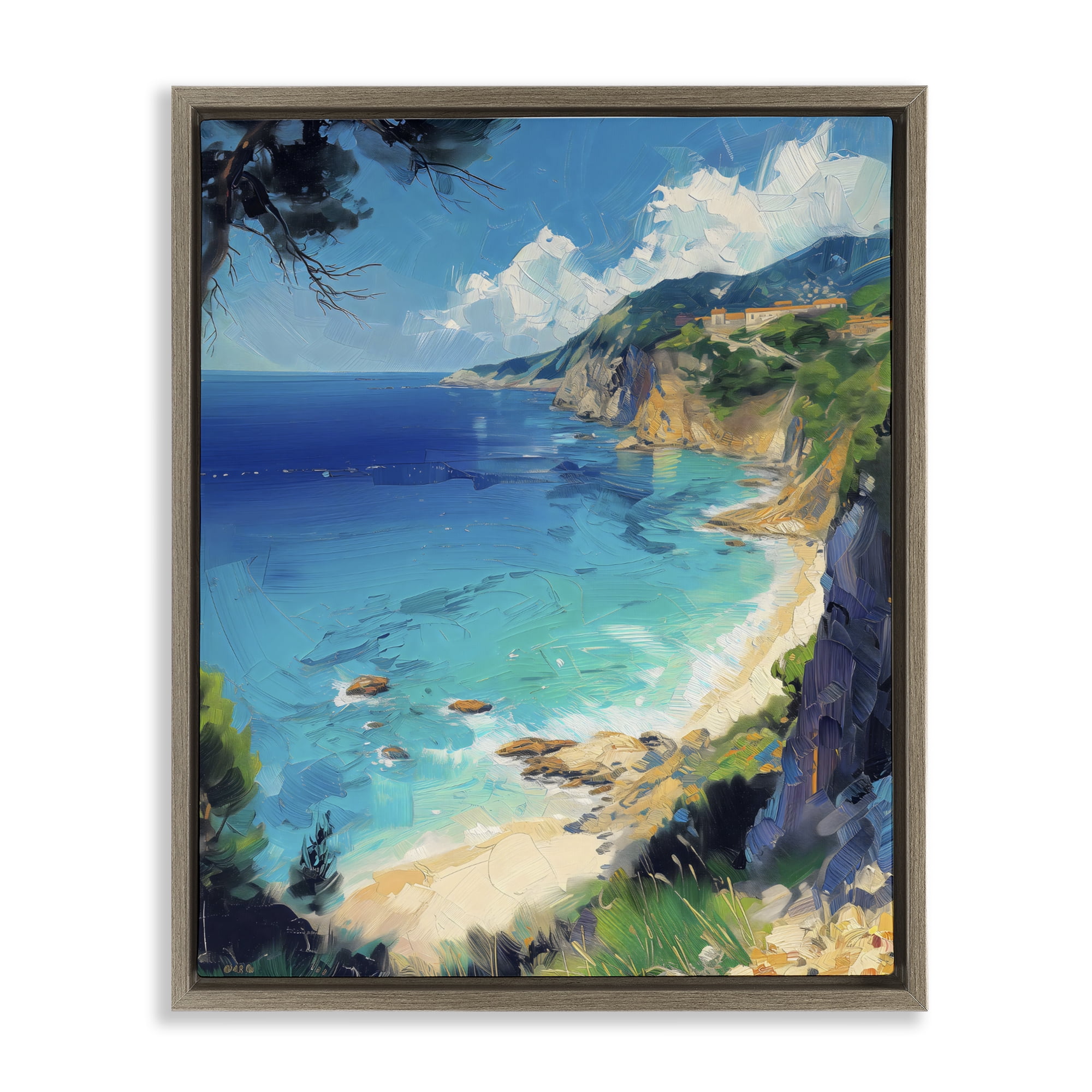 Stupell Industries View of Ocean Retreat Brown Framed Floater Canvas Wall Art, design by Creative Studio