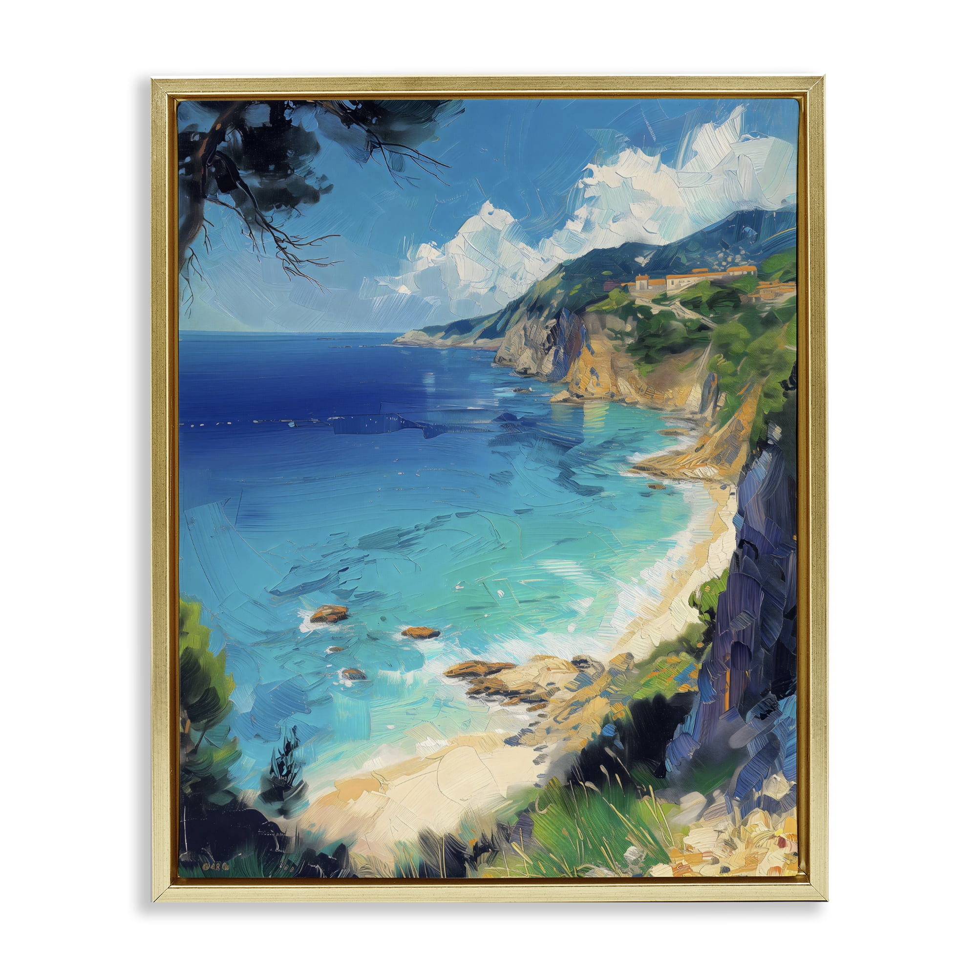 Stupell Industries View of Ocean Retreat Gold Framed Floater Canvas Wall Art, design by Creative Studio