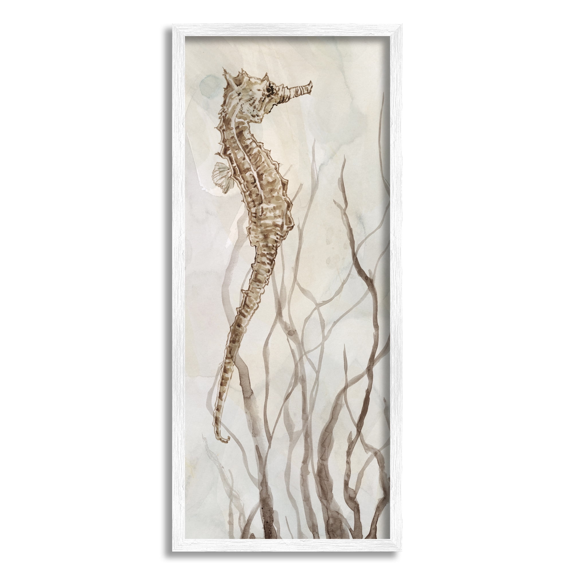 Stupell Industries Vigilant Seahorse Wildlife Ocean Seaweed Watercolor Painting,10 x 24, Design by Carol Robinson