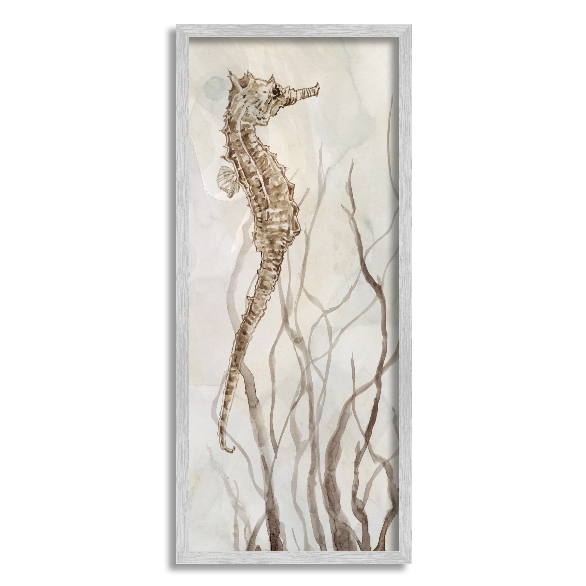Gray Framed Watercolor Seahorse Print, 13 x 30