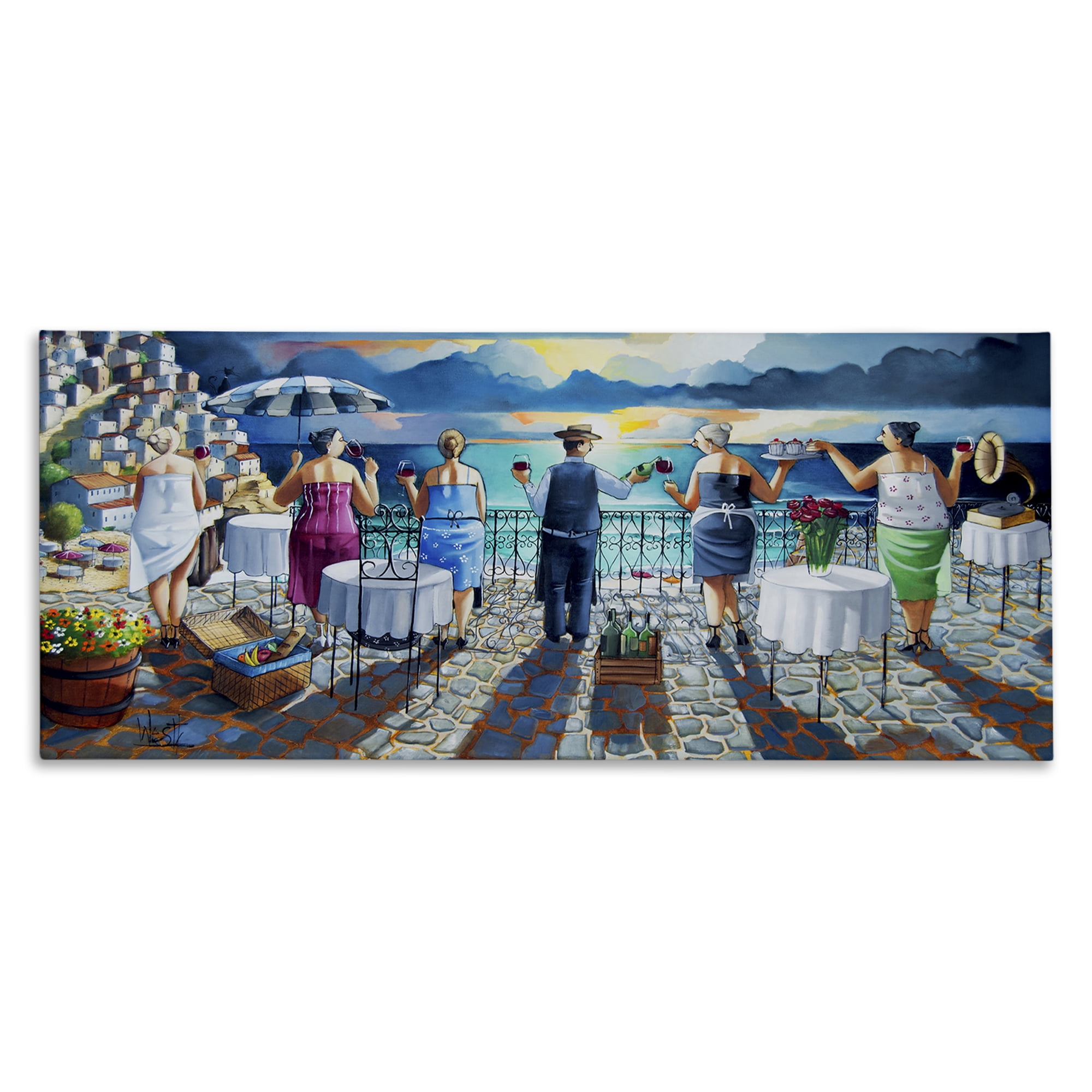 Stupell Industries Villa Sunset View People Painting Wrapped Canvas Art Print Wall Art, 48 x 20