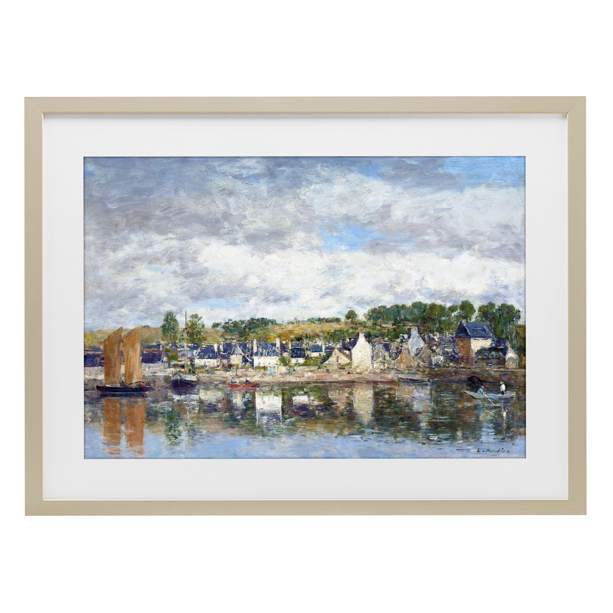 Stupell Industries Village By A River Birch Framed Print Under Glass, design by Eugene Boudin