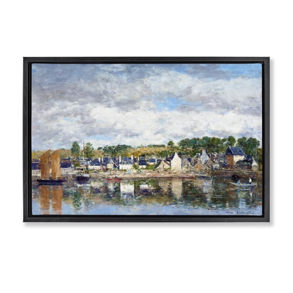Stupell Industries Coastal Village By A River Black Floating Frame Canvas Art, 25 x 17, by Eugene Boudin