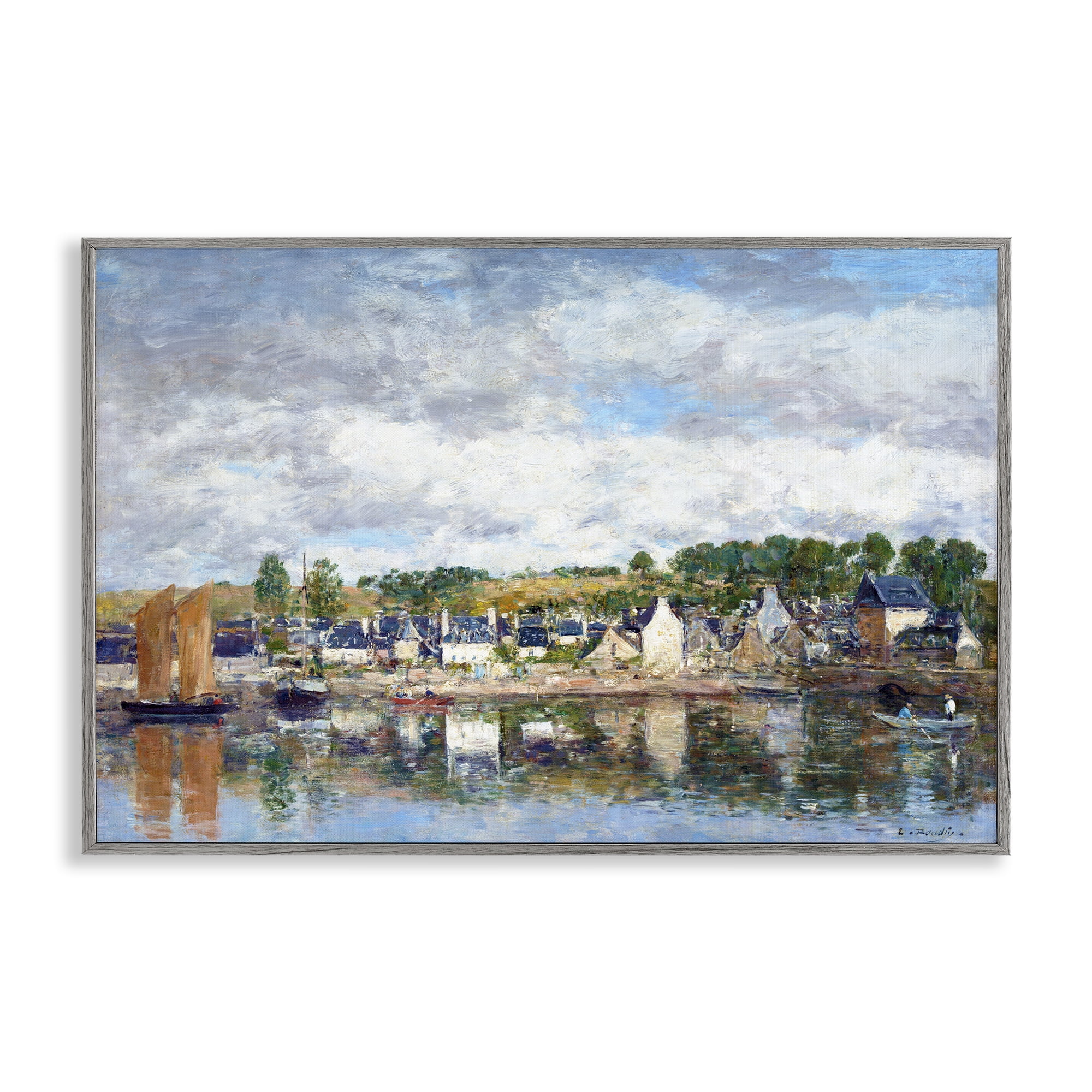Stupell Industries Village By A River Gray Framed Giclee Art, design by Eugene Boudin