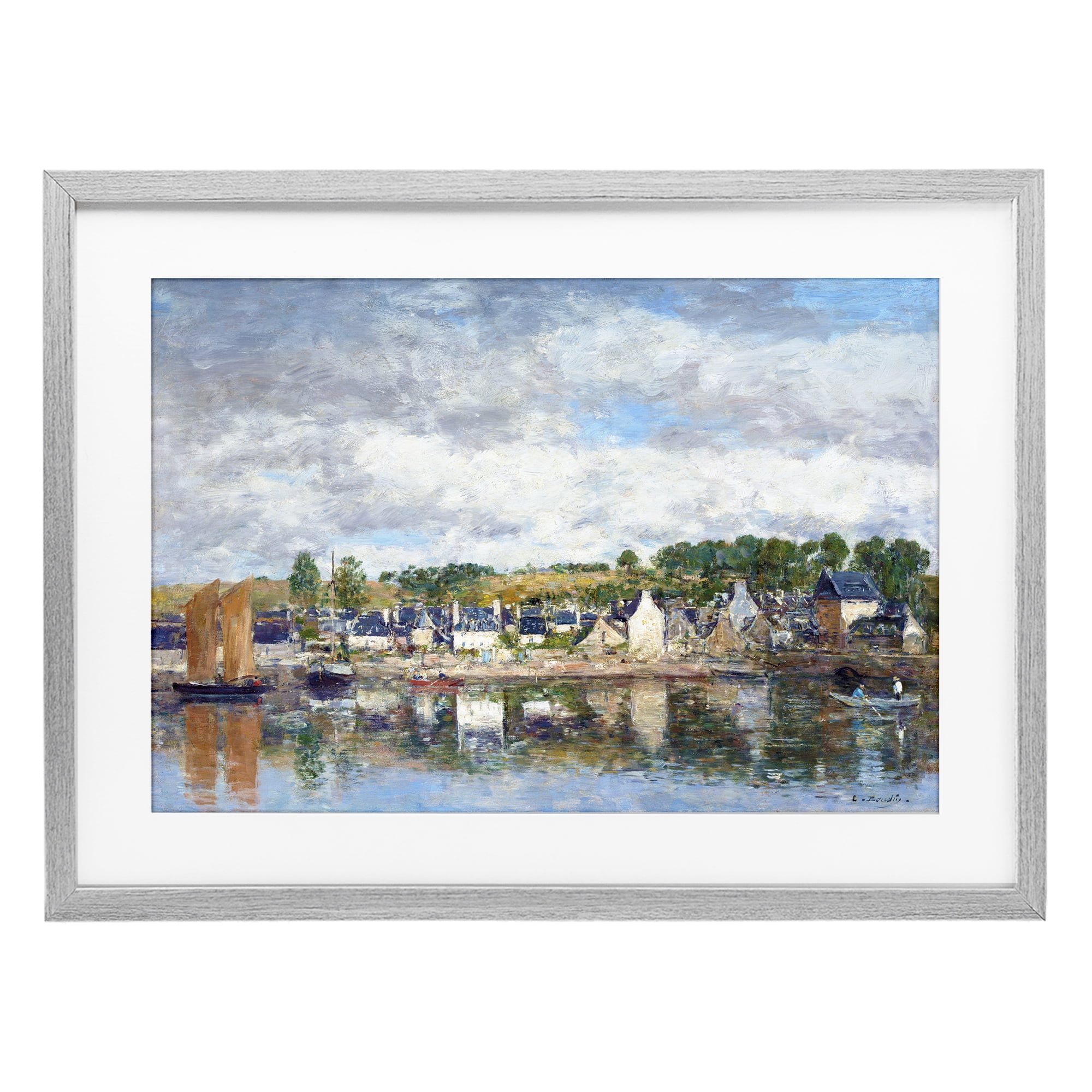 Stupell Industries Village By A River Gray Framed Print Under Glass, design by Eugene Boudin