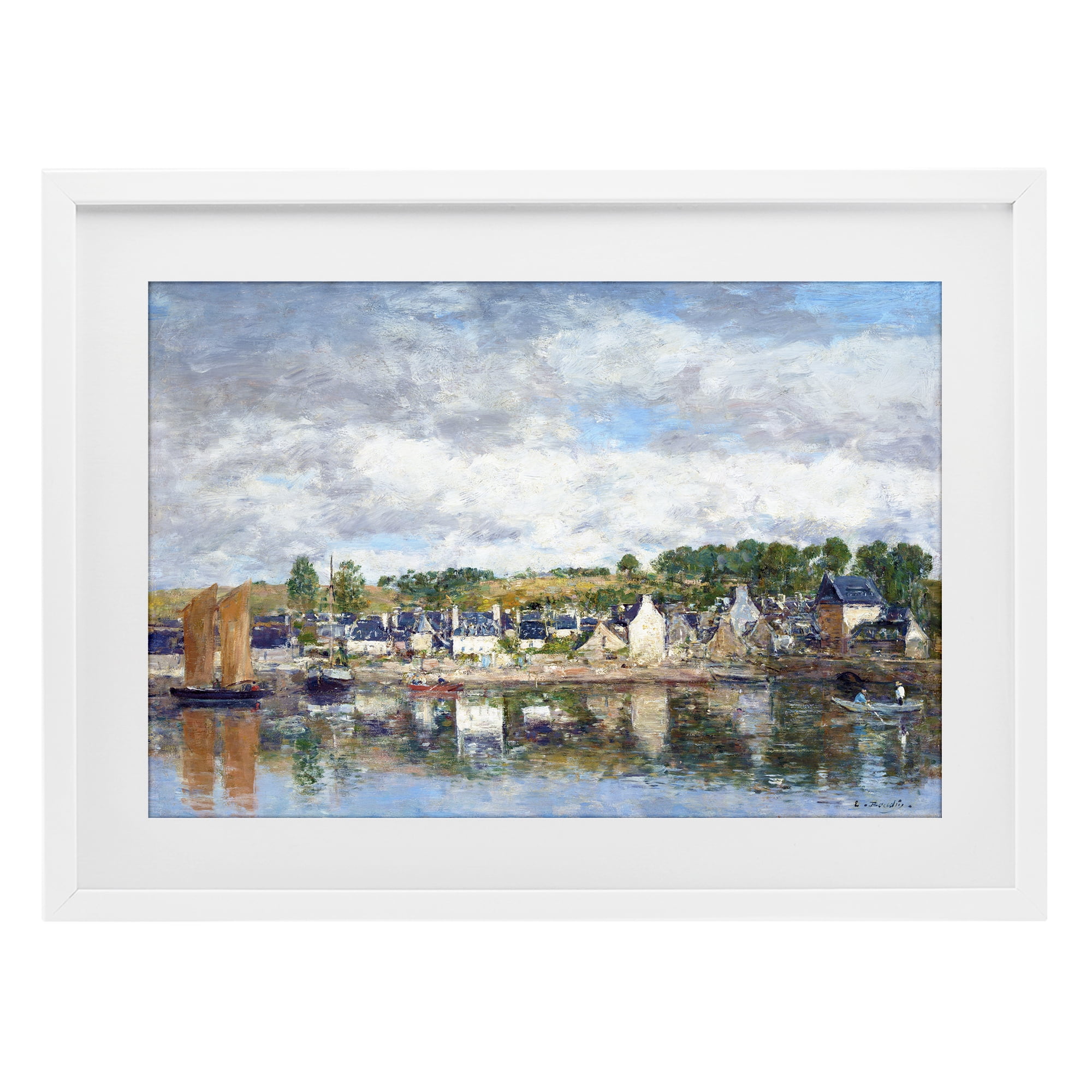 Stupell Industries Village By A River White Framed Print Under Glass, design by Eugene Boudin
