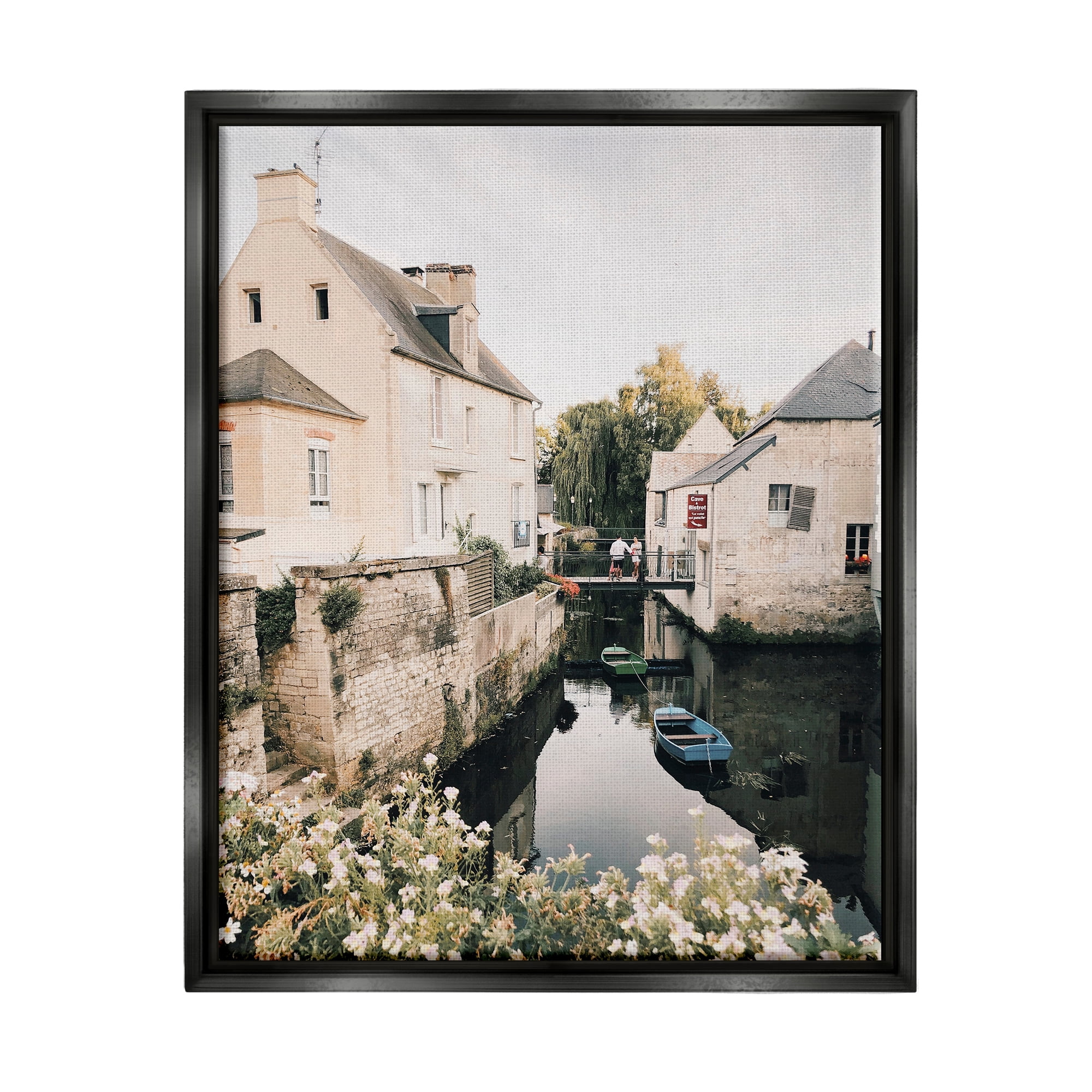 Stupell Industries Village Canal River Boats Garden Coastal Photography Black Floater Framed Art Print Wall Art