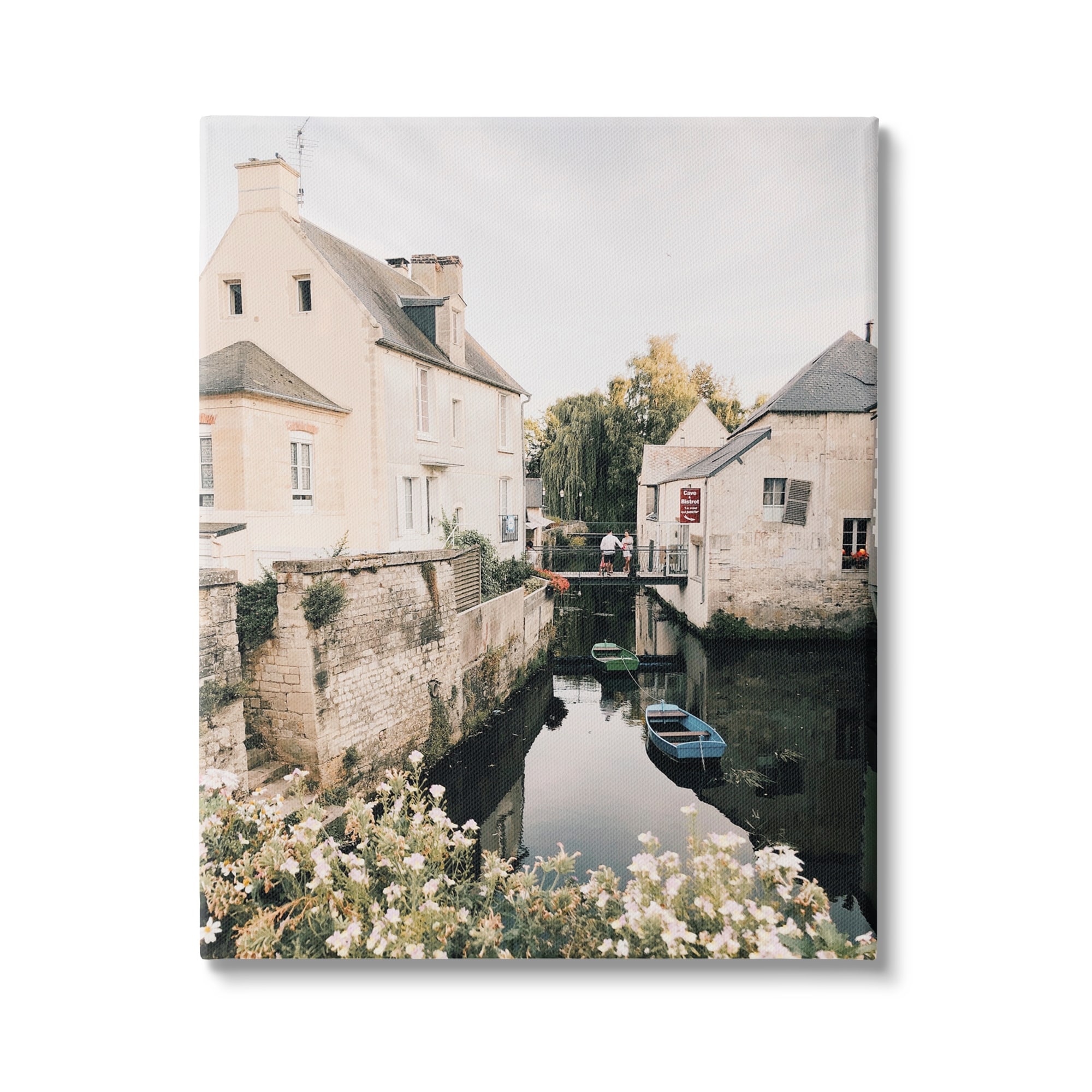 Stupell Industries Village Canal River Boats Garden Coastal Photography Gallery Wrapped Canvas Print Wall Art