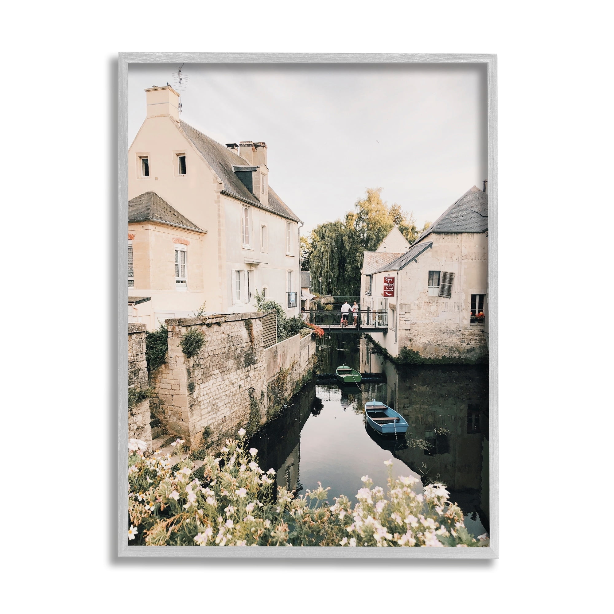 Stupell Industries Village Canal River Boats Garden Coastal Photography Gray Framed Art Print Wall Art