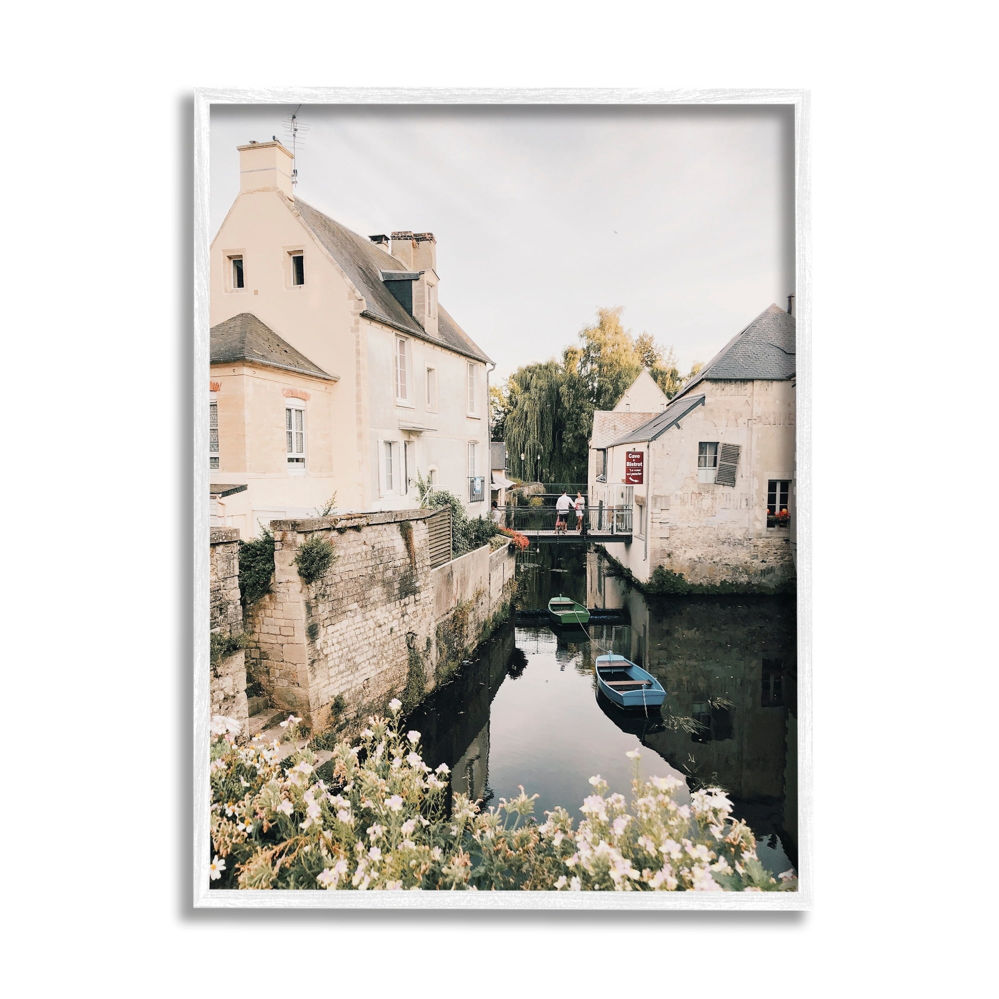 Stupell Industries Village Canal River Boats Garden Coastal Photography White Framed Art Print Wall Art