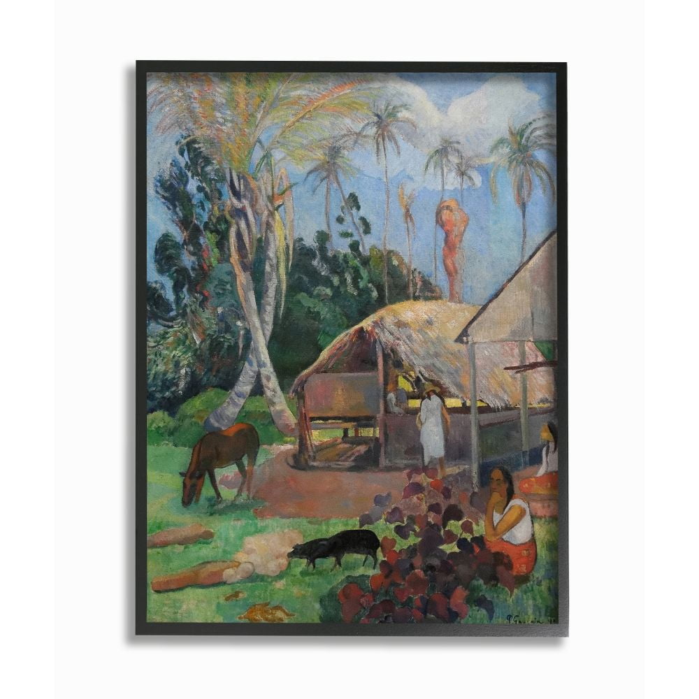 Stupell Industries Village Farm Native Figures Classic Painting Black Framed Art Print Wall Art, 24x30, by Paul Gauguin