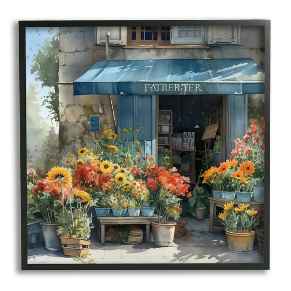 Stupell Industries Village Flower Shop Botanical & Floral Painting Black Framed Art Print Wall Art, 12 x 12