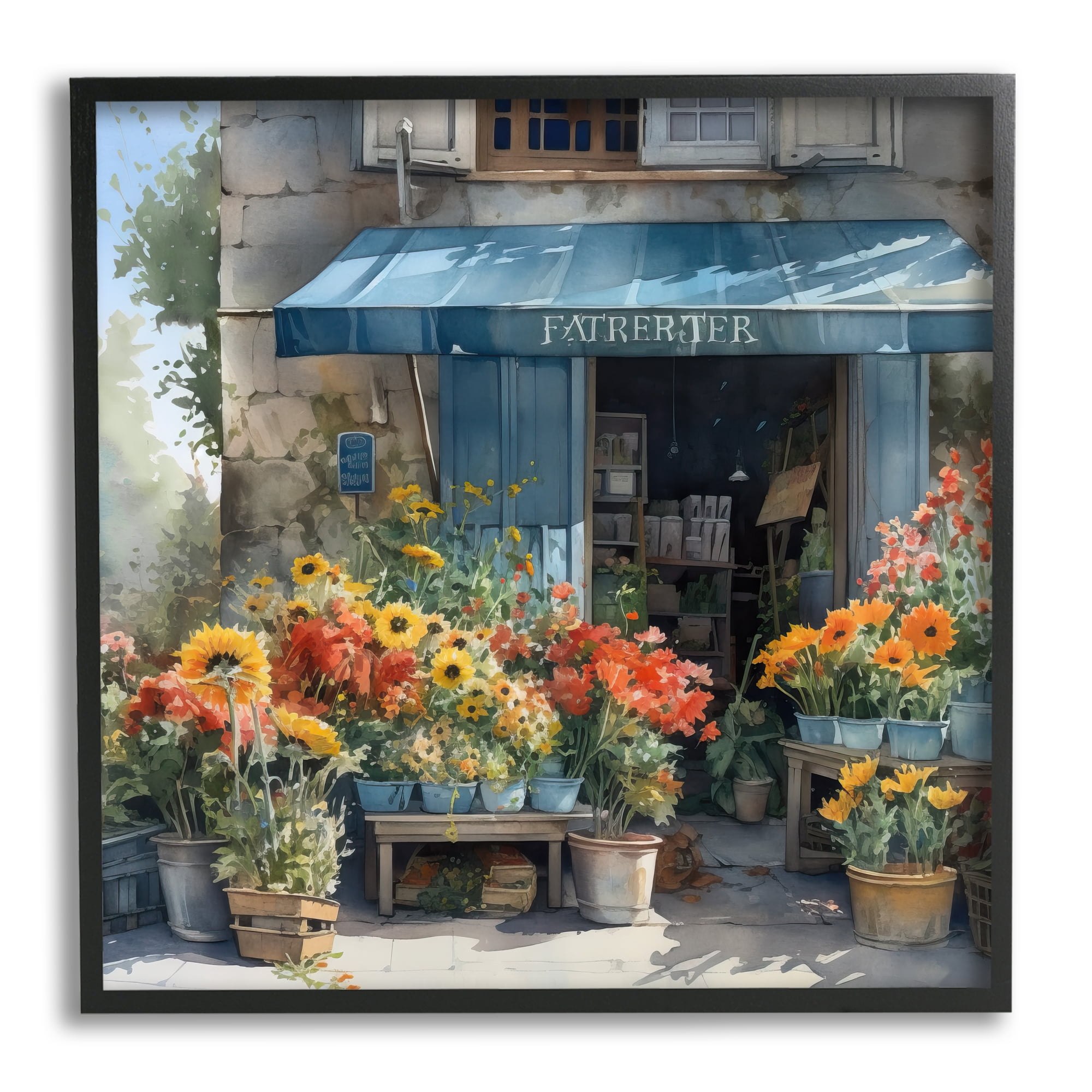 Stupell Industries Village Flower Shop Botanical & Floral Painting Black Framed Art Print Wall Art, 24 x 24