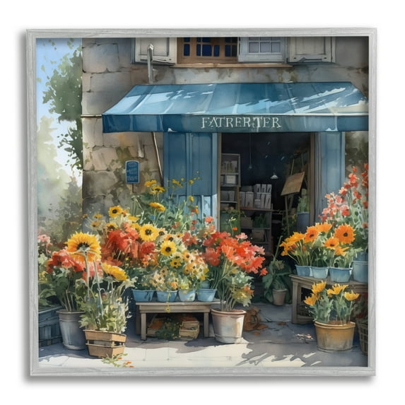Stupell Industries Village Flower Shop Botanical & Floral Painting Gray Framed Art Print Wall Art, 17 x 17