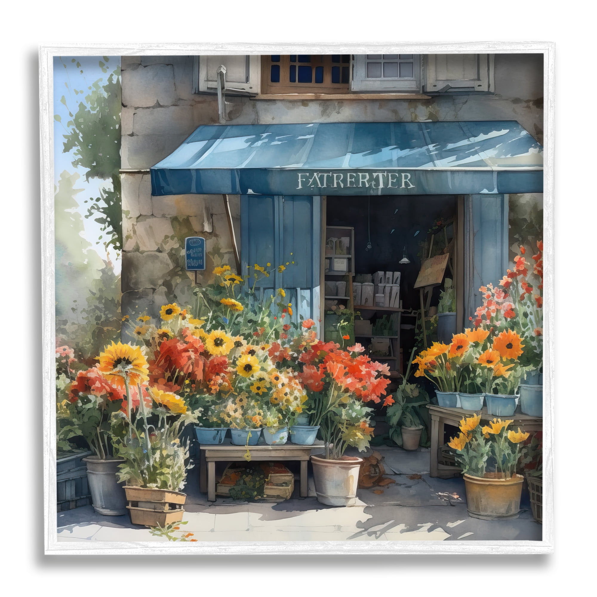Stupell Industries Village Flower Shop Botanical & Floral Painting White Framed Art Print Wall Art, 24 x 24