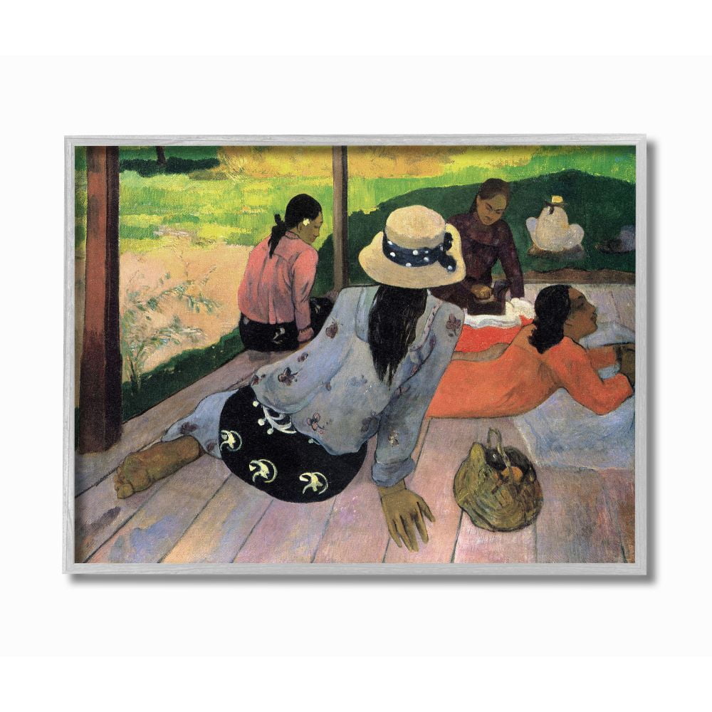 Stupell Industries Village Lounge Native Figures Classic Painting Gray Framed Art Print Wall Art, 11x14, by Paul Gauguin