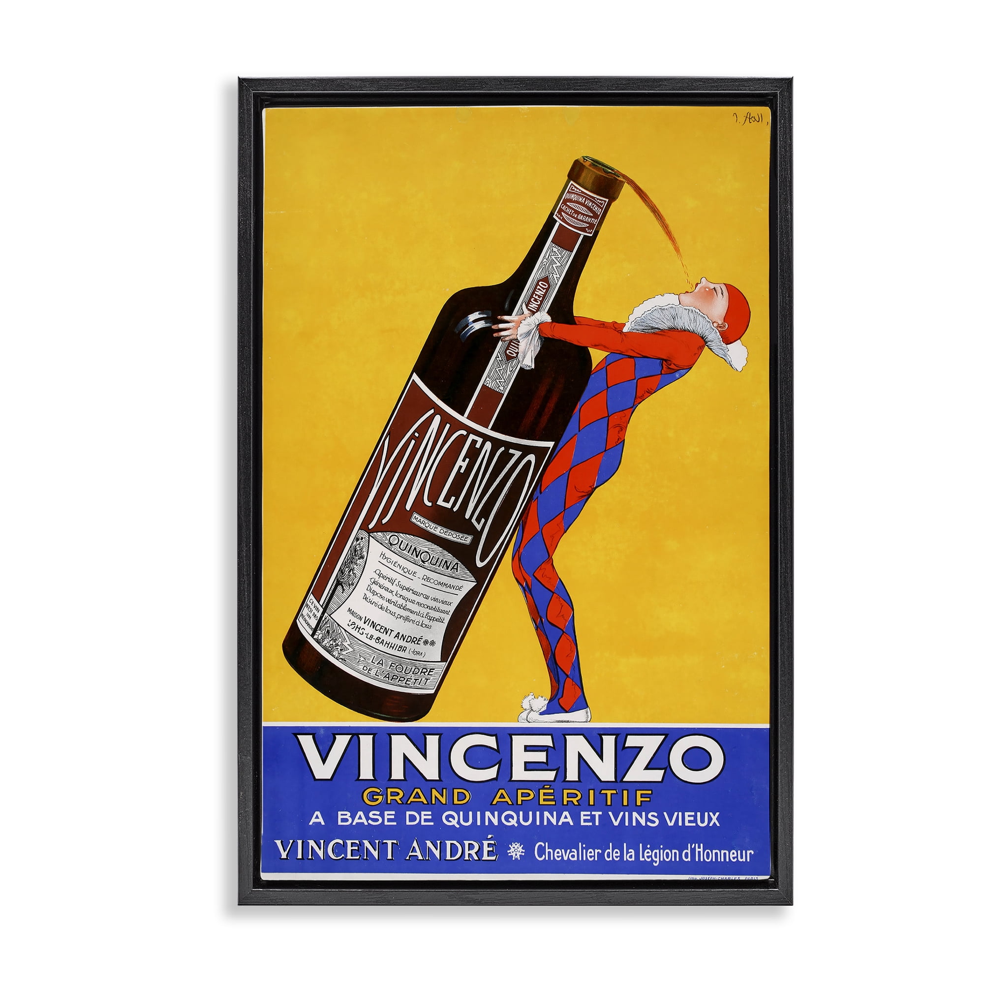 Stupell Industries Vincenzo Vintage Wine Black Framed Floater Canvas Wall Art, design by Vintage Posters