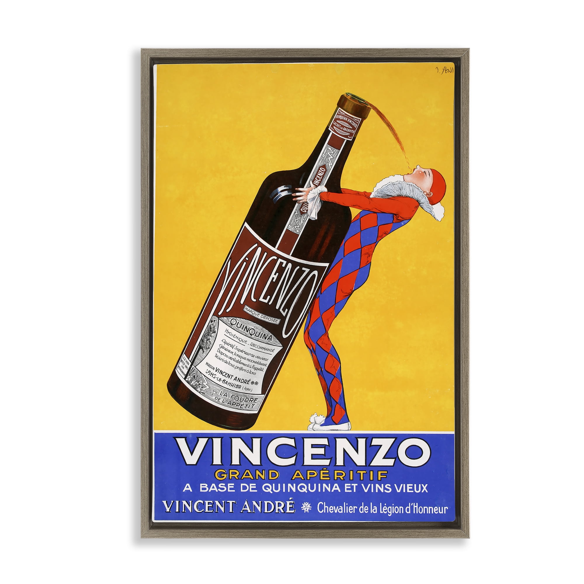 Stupell Industries Vincenzo Vintage Wine Brown Framed Floater Canvas Wall Art, design by Vintage Posters