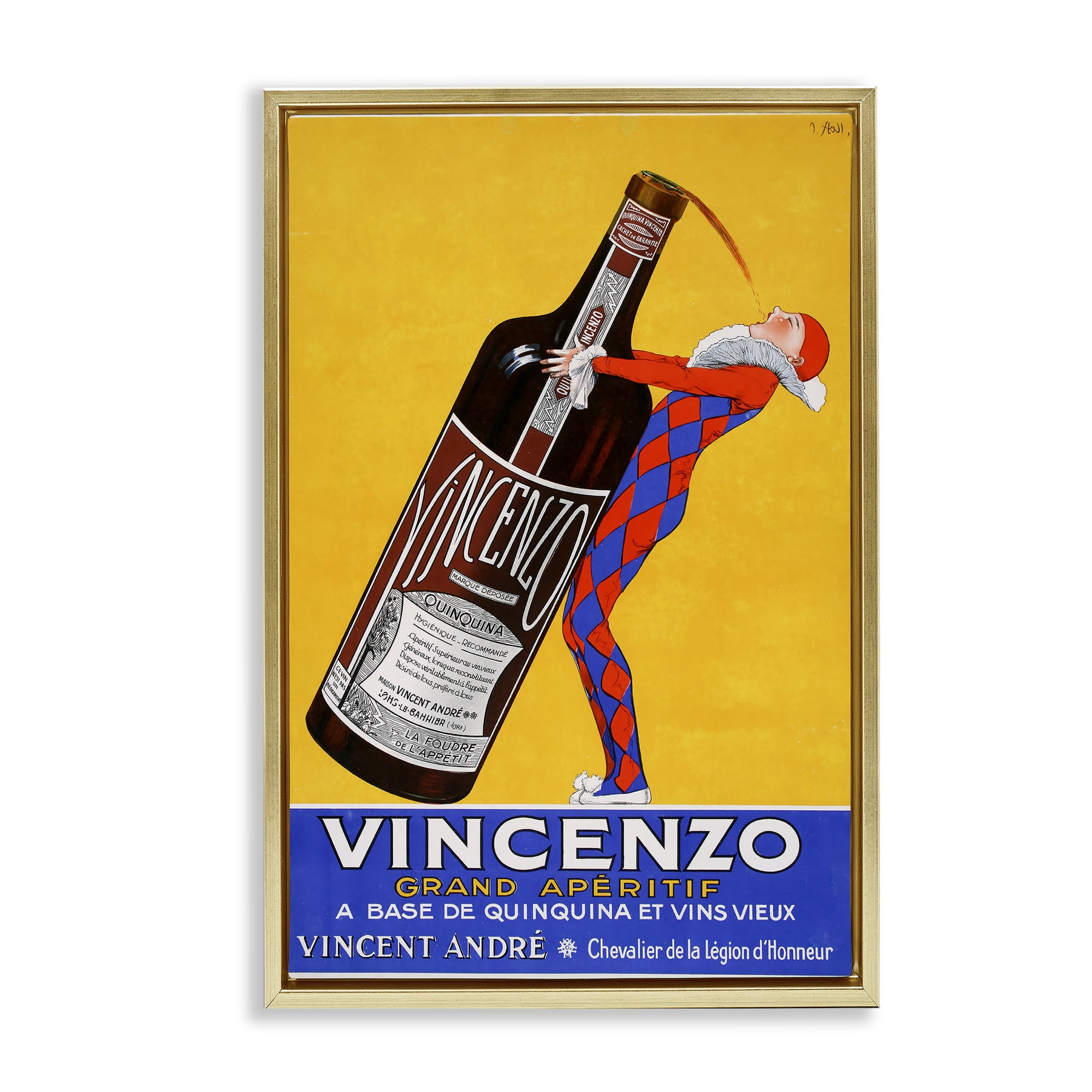 Stupell Industries Vincenzo Vintage Wine Gold Framed Floater Canvas Wall Art, design by Vintage Posters