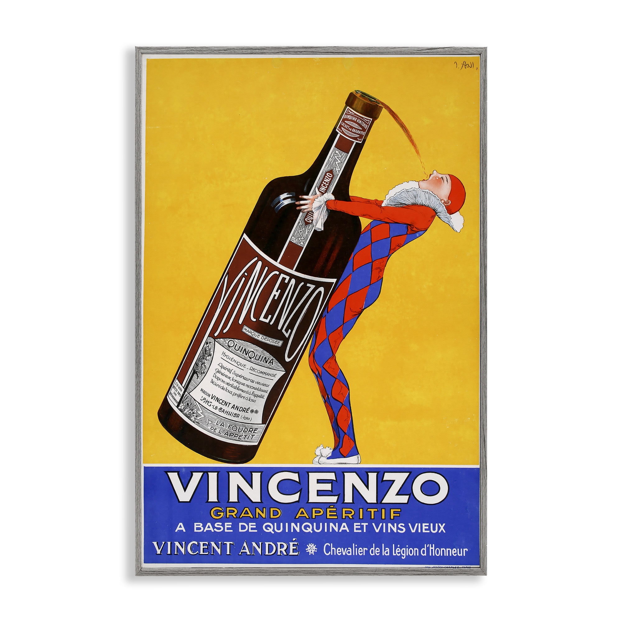 Stupell Industries Vincenzo Vintage Wine Gray Framed Giclee Art, design by Vintage Posters