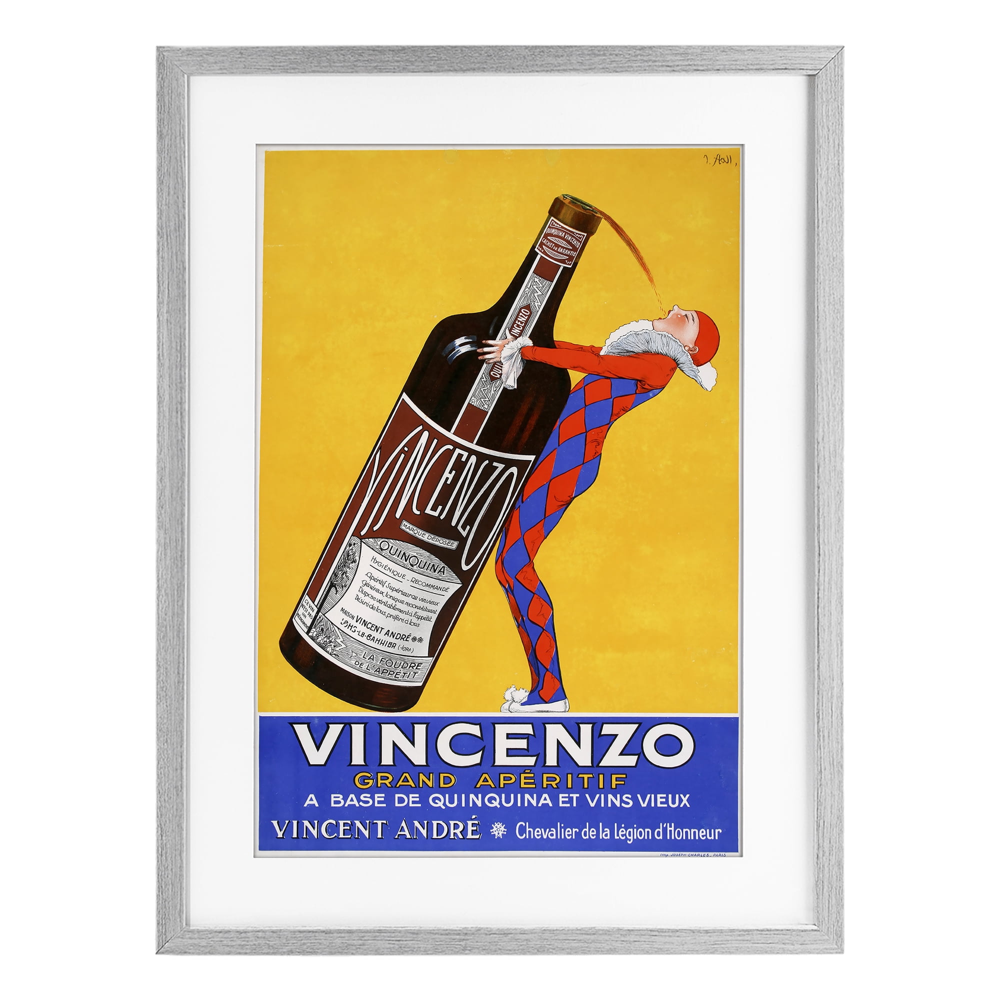 Stupell Industries Vincenzo Vintage Wine Gray Framed Print Under Glass, design by Vintage Posters