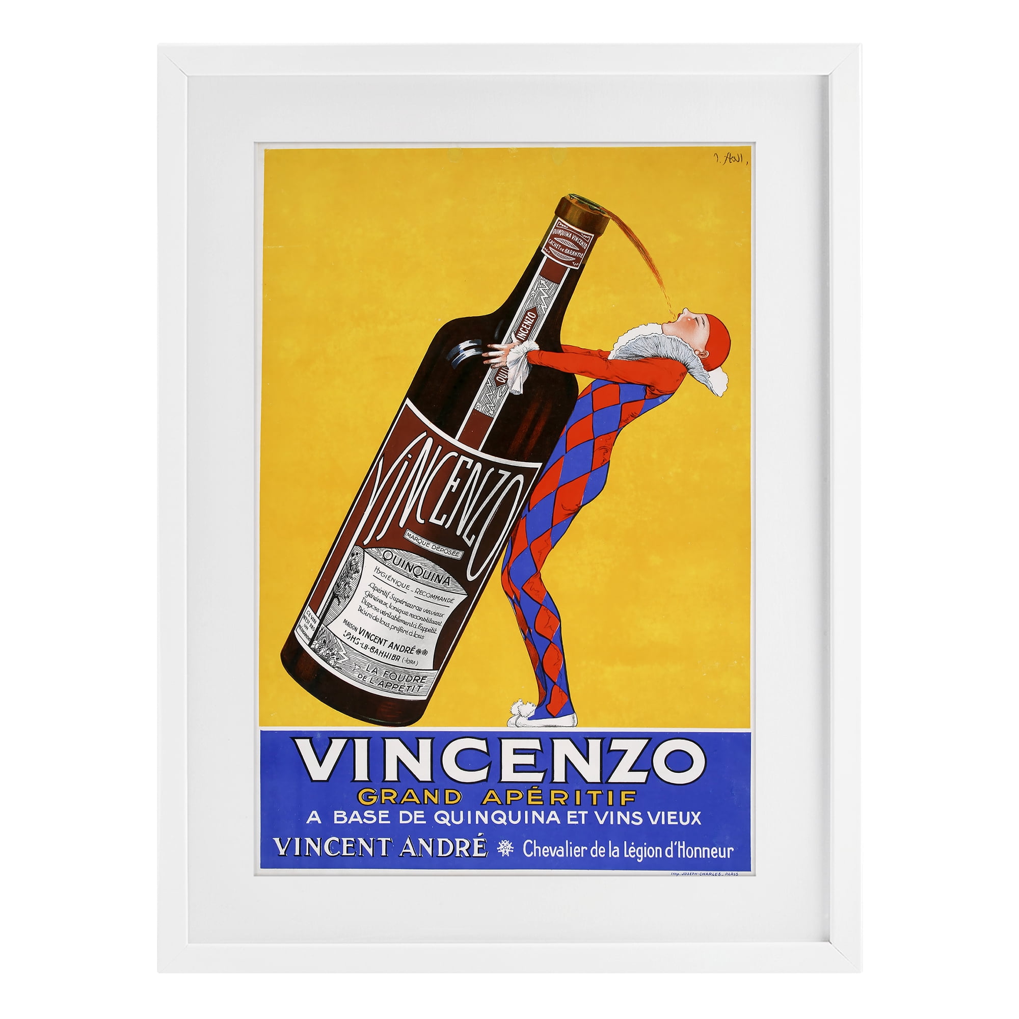 Stupell Industries Vincenzo Vintage Wine White Framed Print Under Glass, design by Vintage Posters