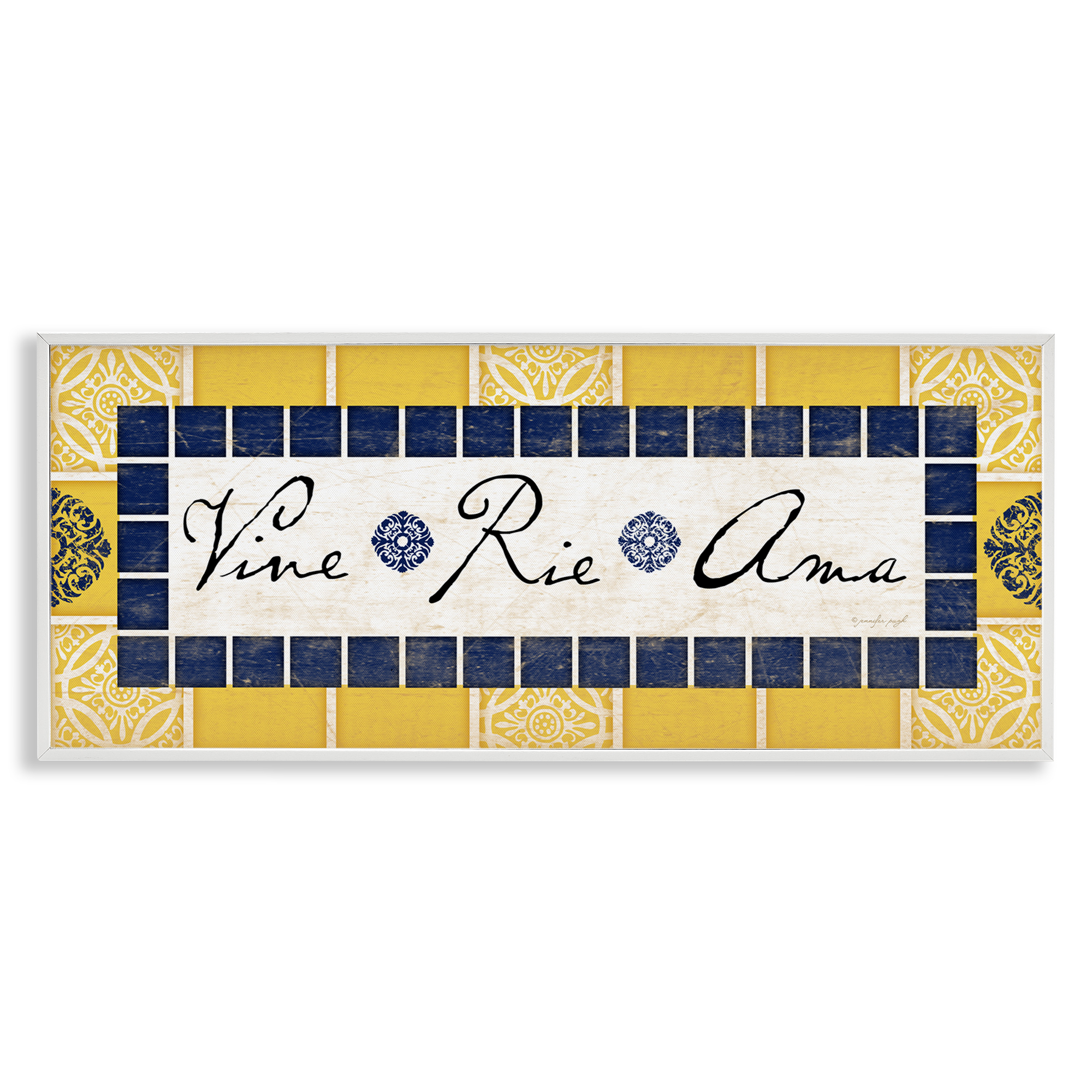 Stupell Industries Vine Ríe y Ama Inspirational Quotes & Sayings Painting White Framed Art Print Wall Art, 30 x 13