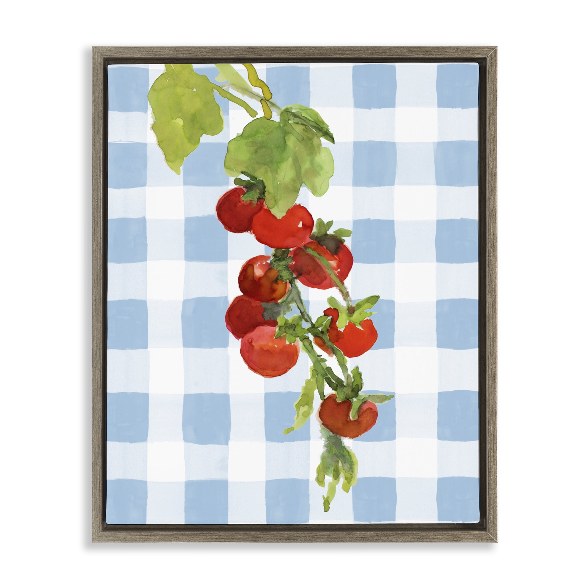 Stupell Industries Vine Ripe Tomatoes on Plaid Brown Framed Floater Canvas Wall Art, design by Lanie Loreth