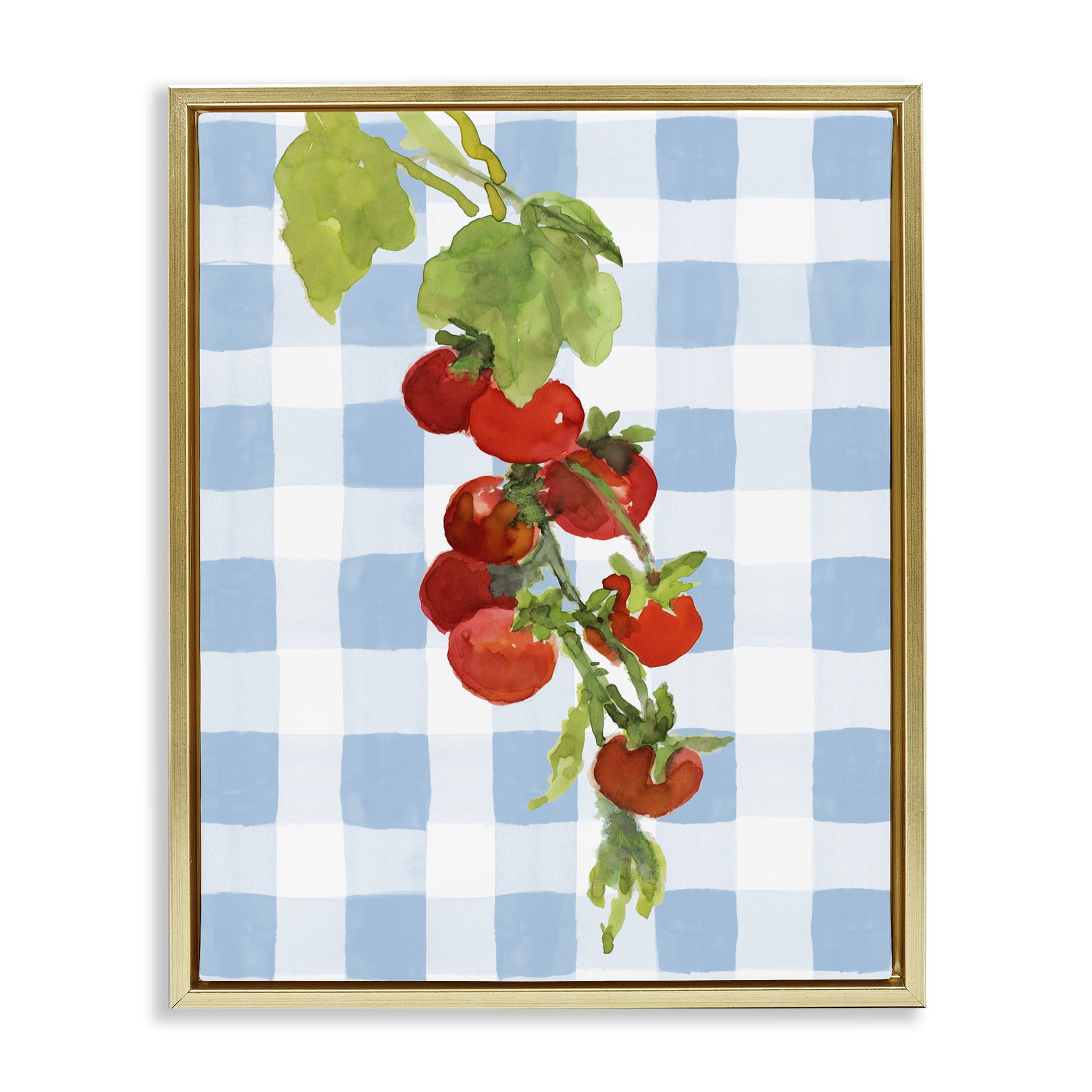 Stupell Industries Vine Ripe Tomatoes on Plaid Gold Framed Floater Canvas Wall Art, design by Lanie Loreth
