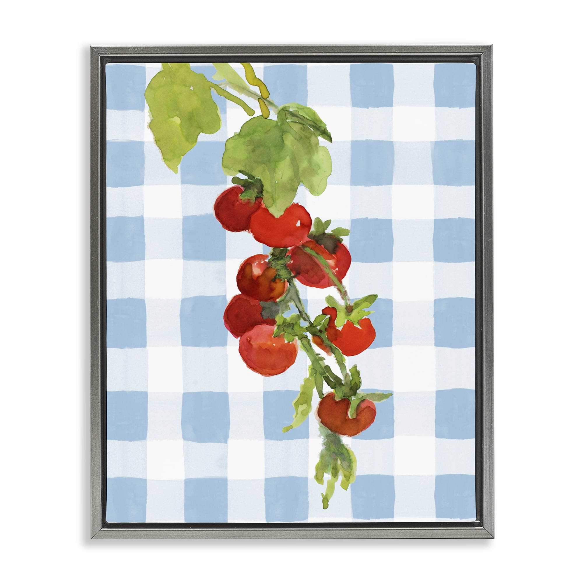 Stupell Industries Vine Ripe Tomatoes on Plaid Gray Framed Floater Canvas Wall Art, design by Lanie Loreth