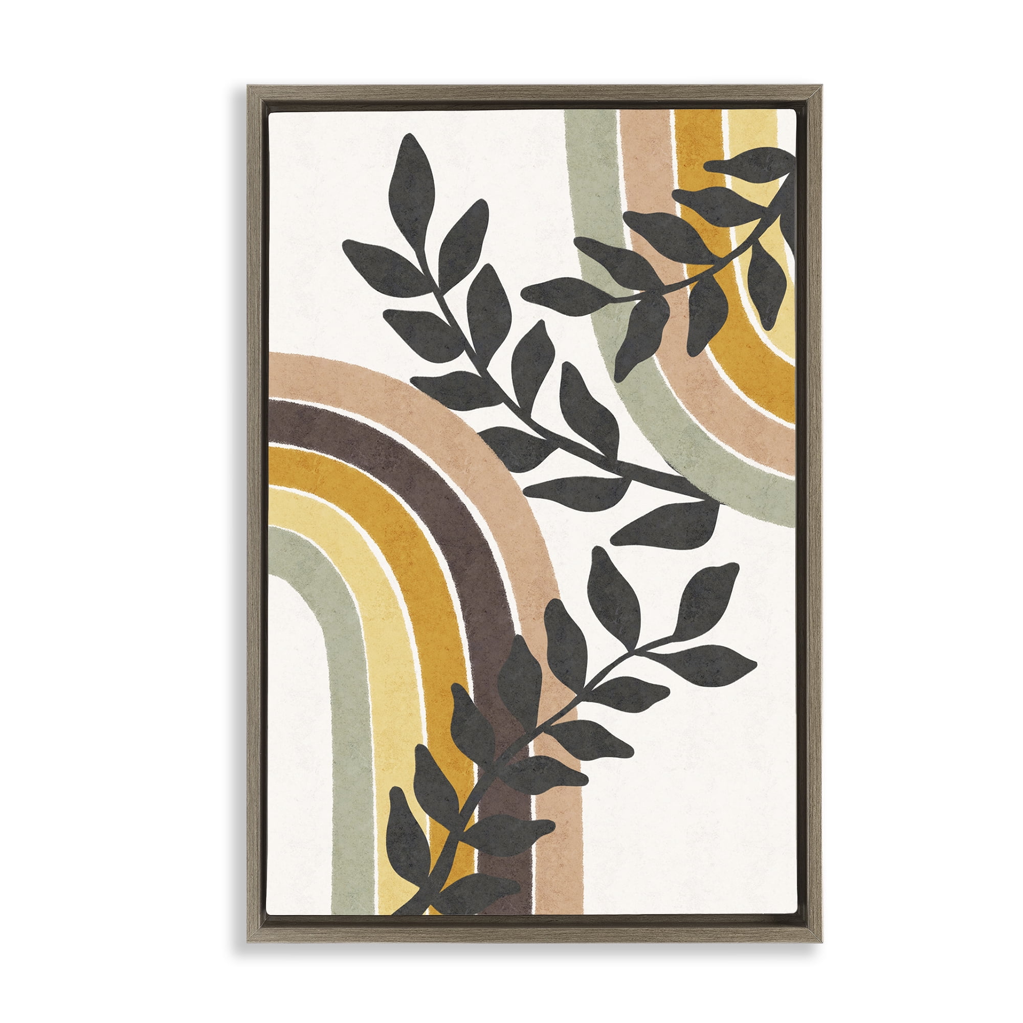 Stupell Industries Vine Swathed Rainbows Plants & Flowers Painting Brown Floater Framed Canvas Art Print Wall Art, 17 x 25