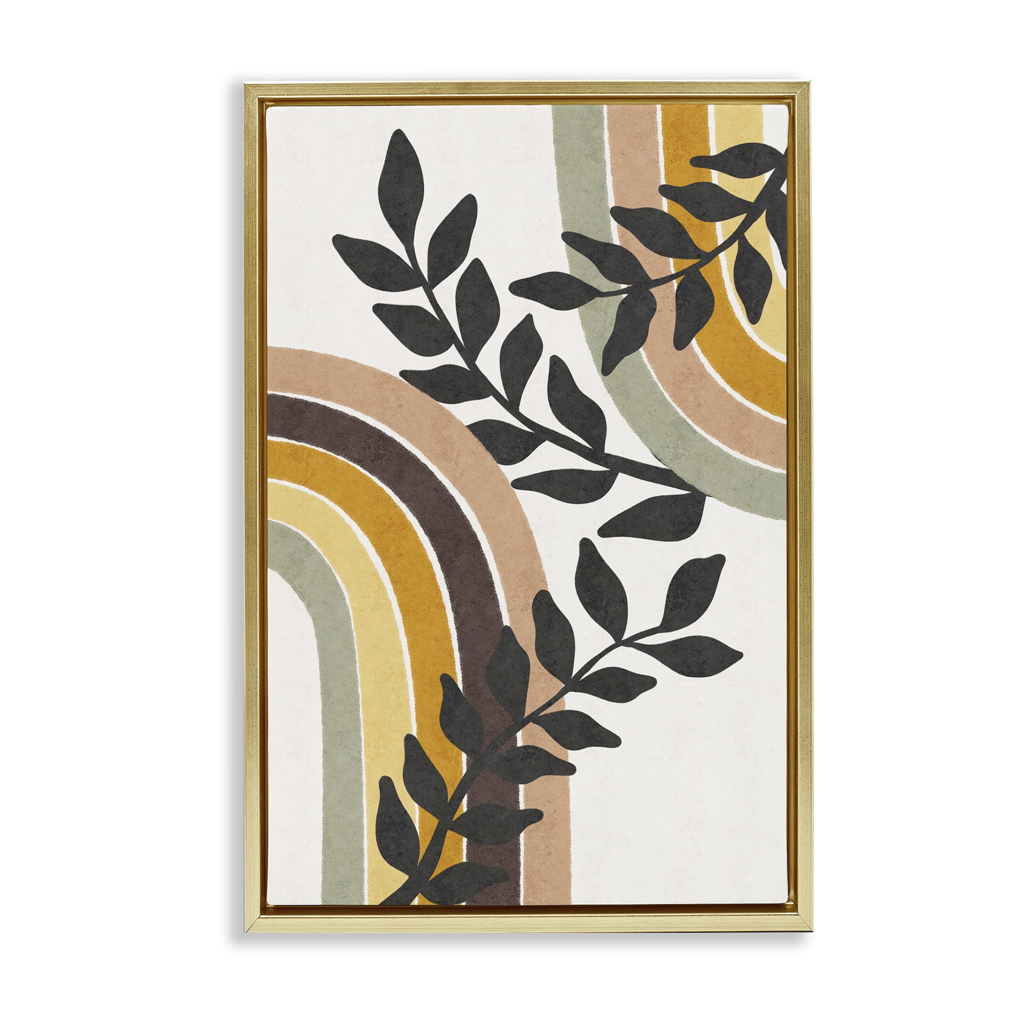 Stupell Industries Vine Swathed Rainbows Plants & Flowers Painting Gold Floater Framed Canvas Art Print Wall Art, 21 x 31