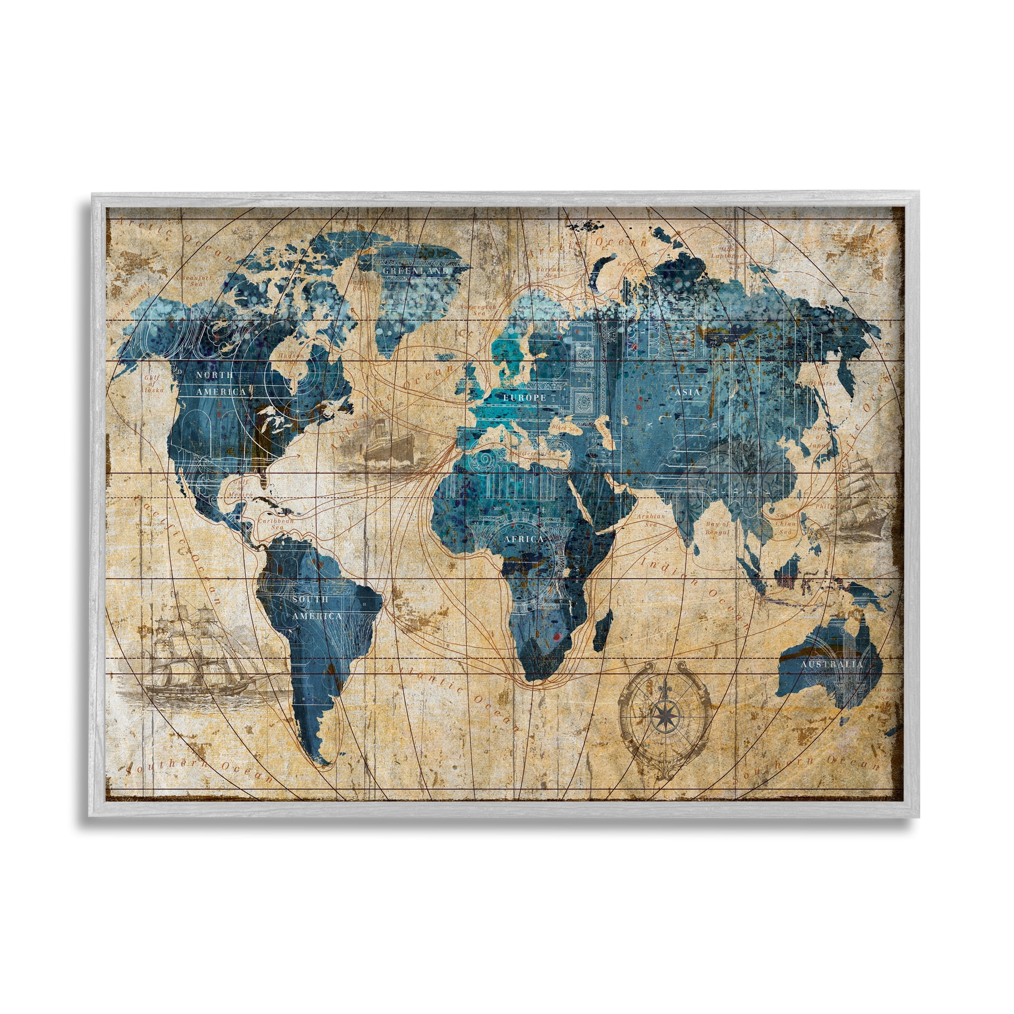 Stupell Industries Vintage Abstract World Map Design, 24 x 30,Design by Art Licensing Studio
