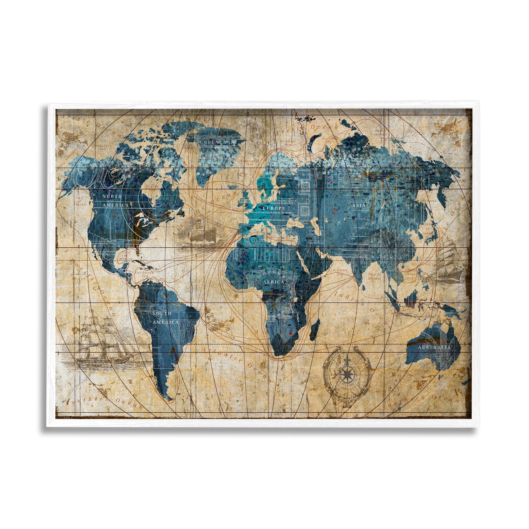 Stupell Industries Vintage Abstract World Map Design, 24 x 30,Design by Art Licensing Studio