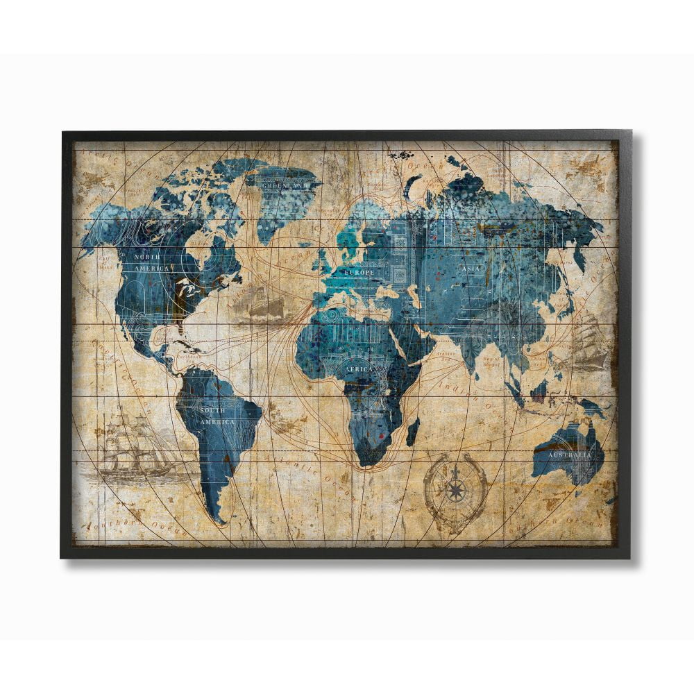 Vintage Abstract World Map Framed Canvas Print, 13x18