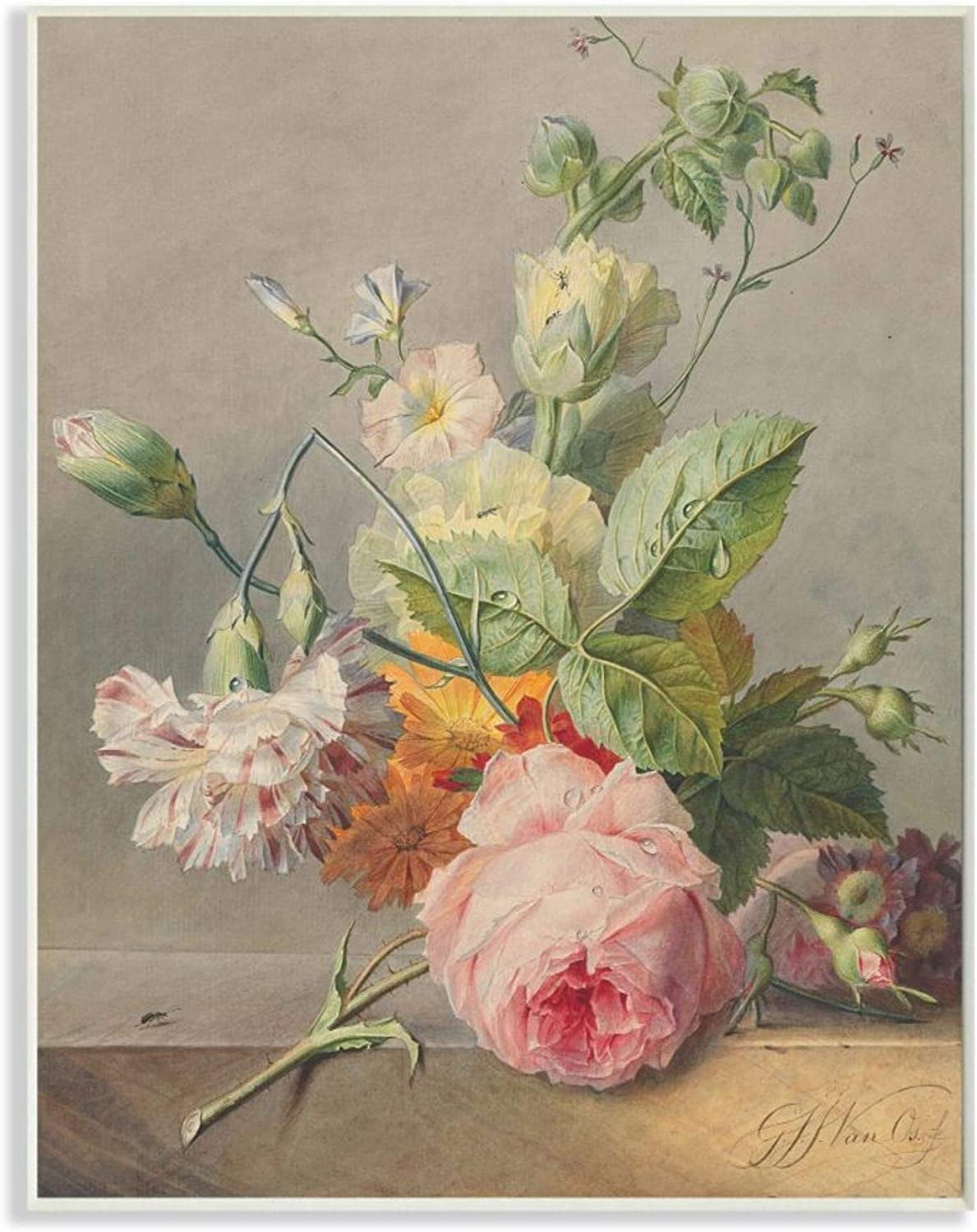 Stupell Industries Vintage Aged Pink Florals on Table Still-Life Design by Ziwei Li