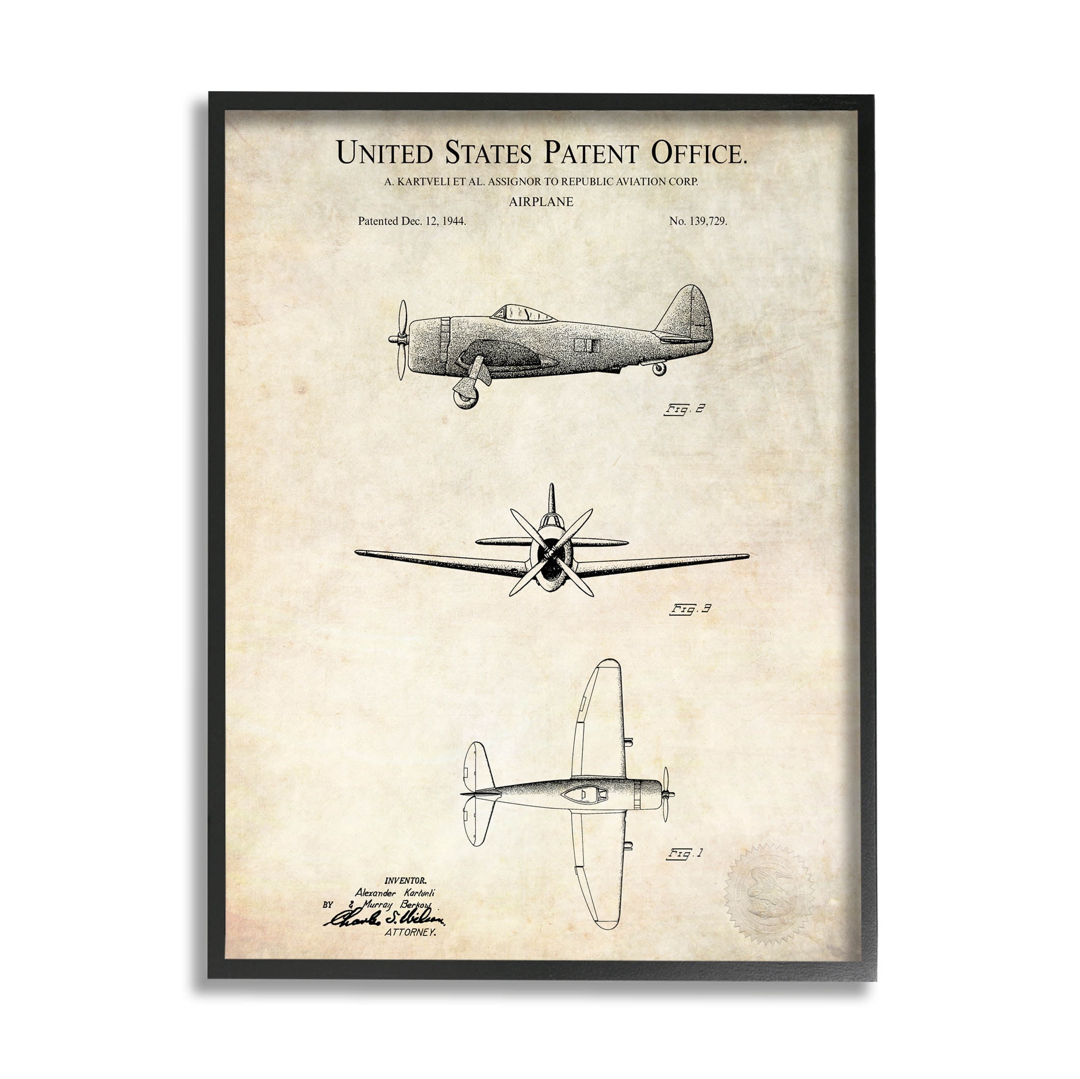 Stupell Industries Vintage Aircraft Diagram Chart Graphic Art Black Framed Art Print Wall Art, Design by Karl Hronek