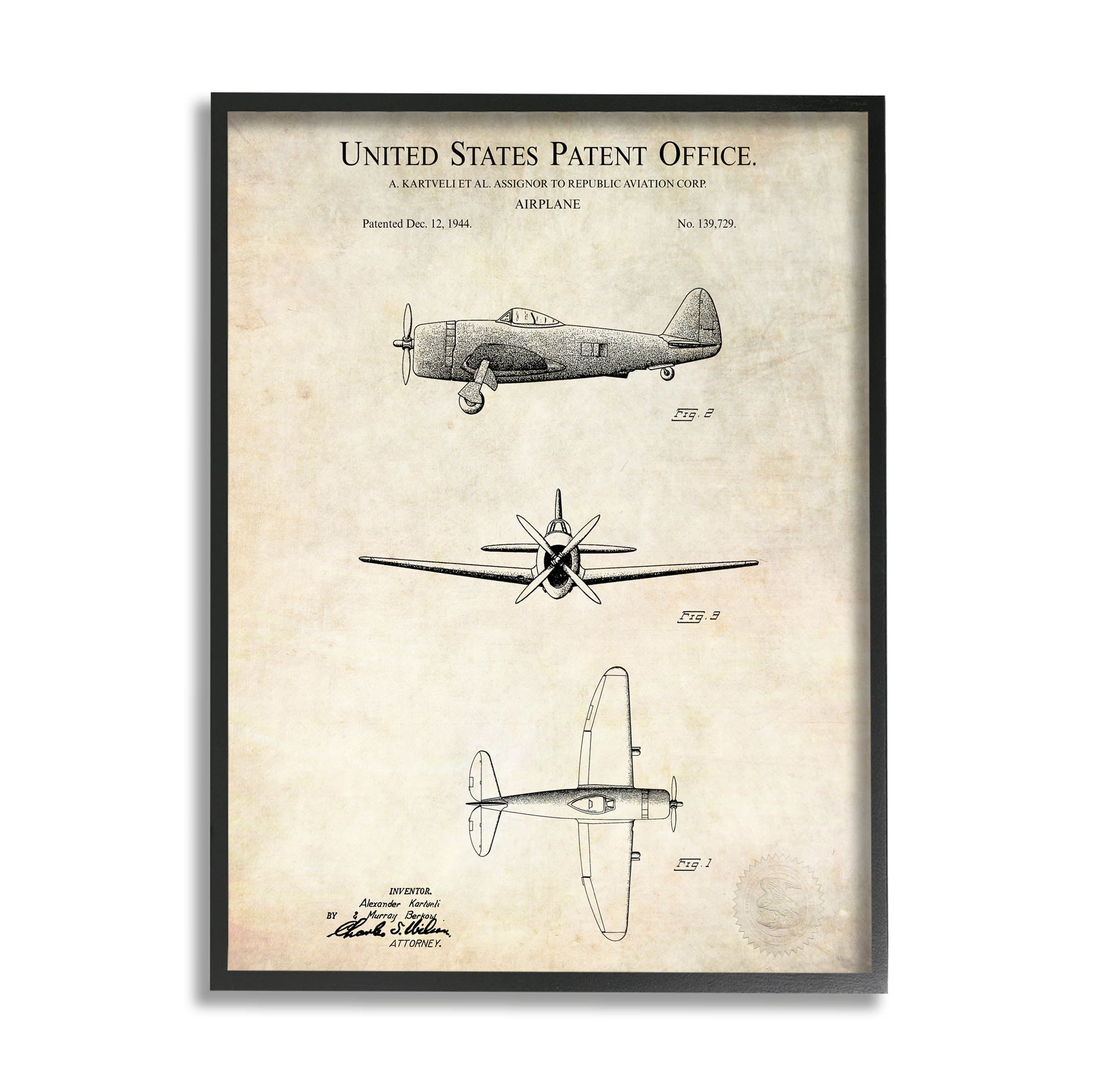 Stupell Industries Vintage Aircraft Diagram Chart Graphic Art Black Framed Art Print Wall Art, Design by Karl Hronek