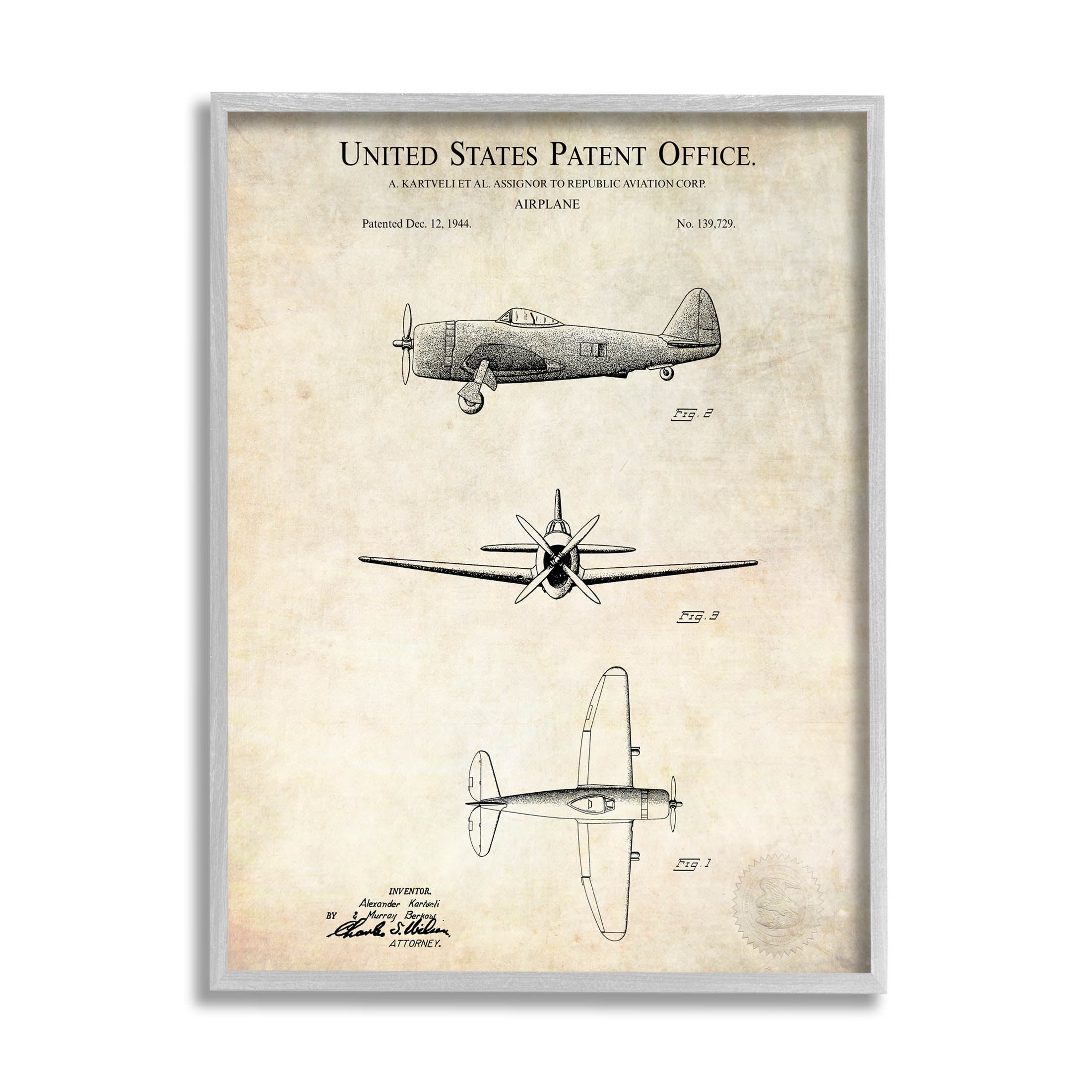 Stupell Industries Vintage Aircraft Diagram Chart Graphic Art Gray Framed Art Print Wall Art, Design by Karl Hronek