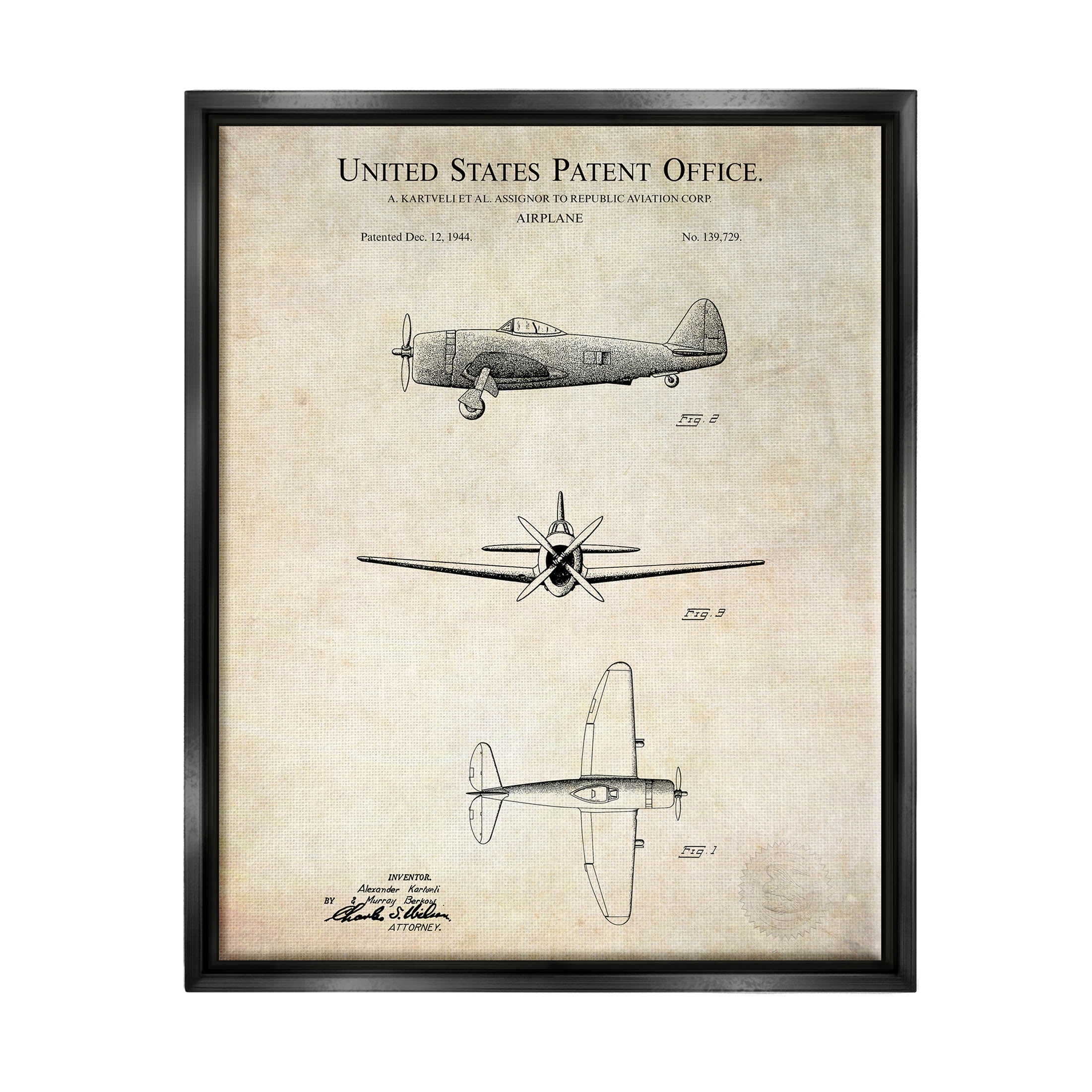 Stupell Industries Vintage Aircraft Diagram Chart Graphic Art Jet Black Floating Framed Canvas Print Wall Art, Design by Karl Hronek