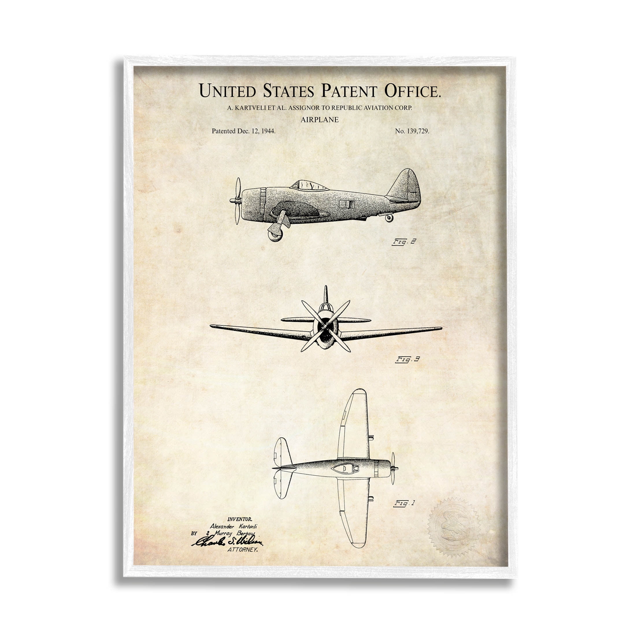 Stupell Industries Vintage Aircraft Diagram Chart Graphic Art White Framed Art Print Wall Art, Design by Karl Hronek